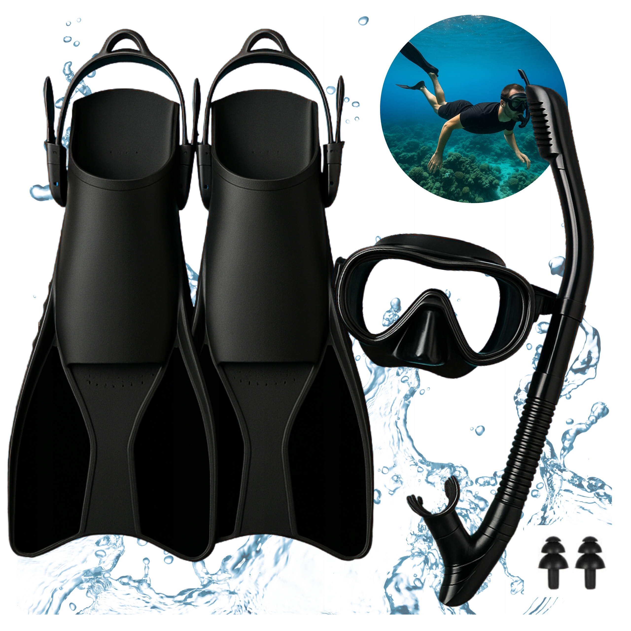 Zestaw Do Nurkowania Maska Z Rurką Płetwy Snorkeling Do Pływania r. 38-42