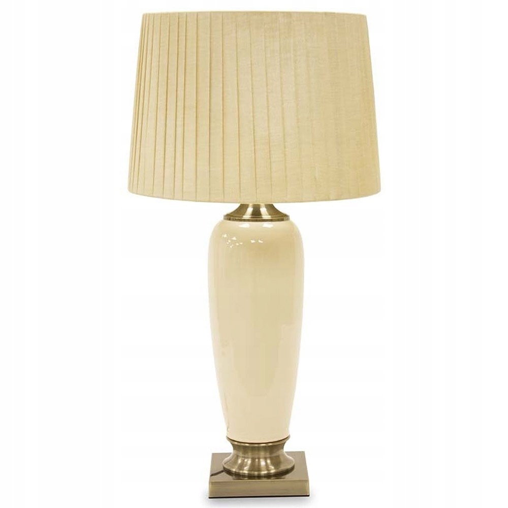 Lampa Stołowa Ceramiczna Plisowany Abażur 70cm Beżowa Mosiężna Nowoczesna