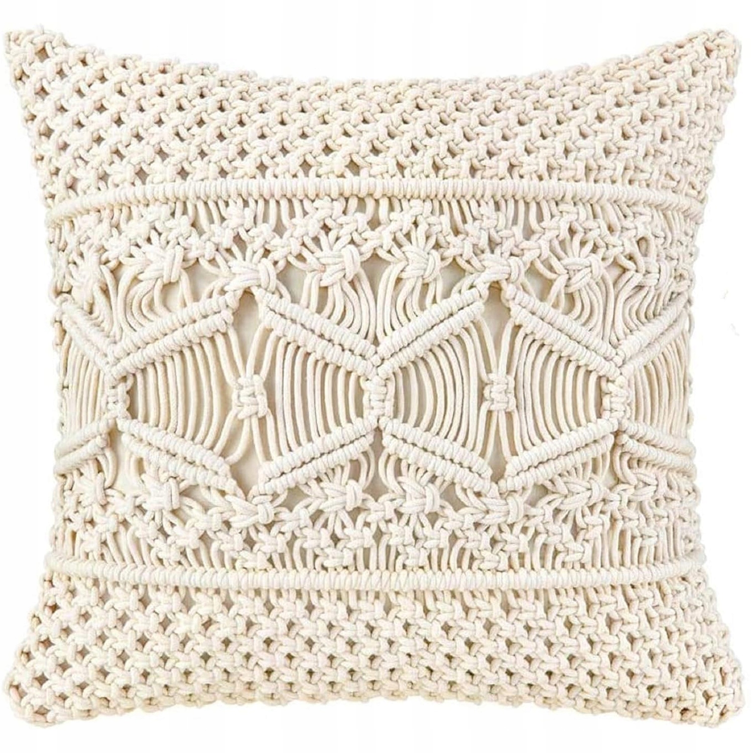 PODUSZKA DEKORACYJNA BEŻOWA MAKRAMA BOHO 40x40