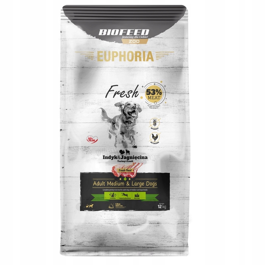 Levně Biofeed Euphoria Fresh Meat Adult Medium & Large Krůta a jehněčí maso 12 kg