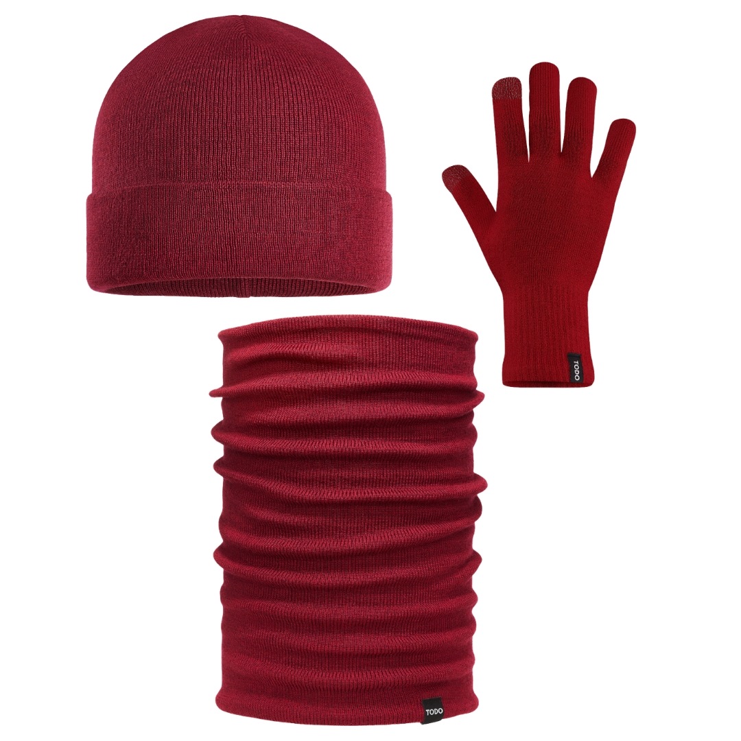 Sada Merino: čepice, nákrčník, rukavice Rider teplé, měkké Xs Bordo