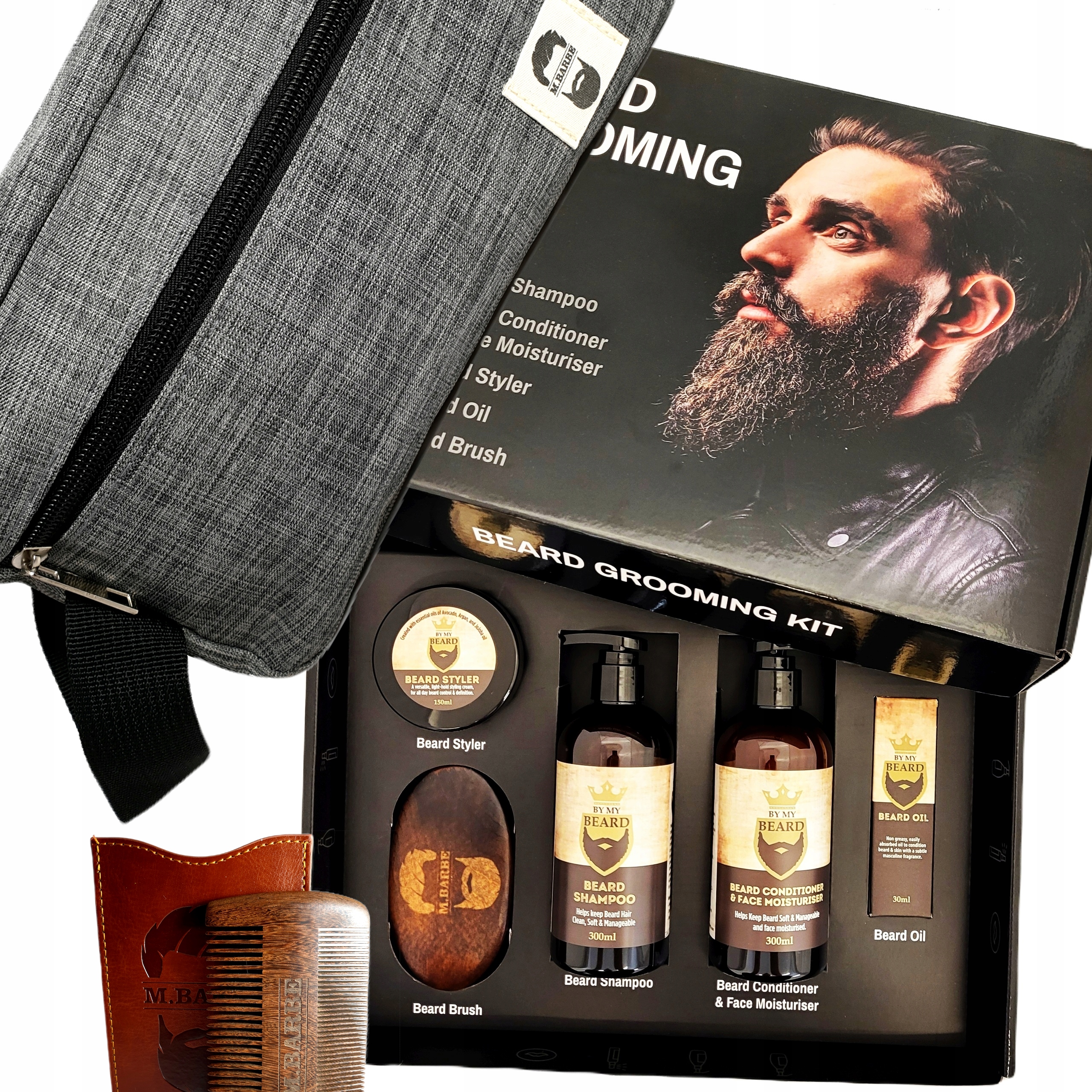 Zestaw do Brody Kosmetyki Szczotka Olejek Kosmetyczka Zapakowany