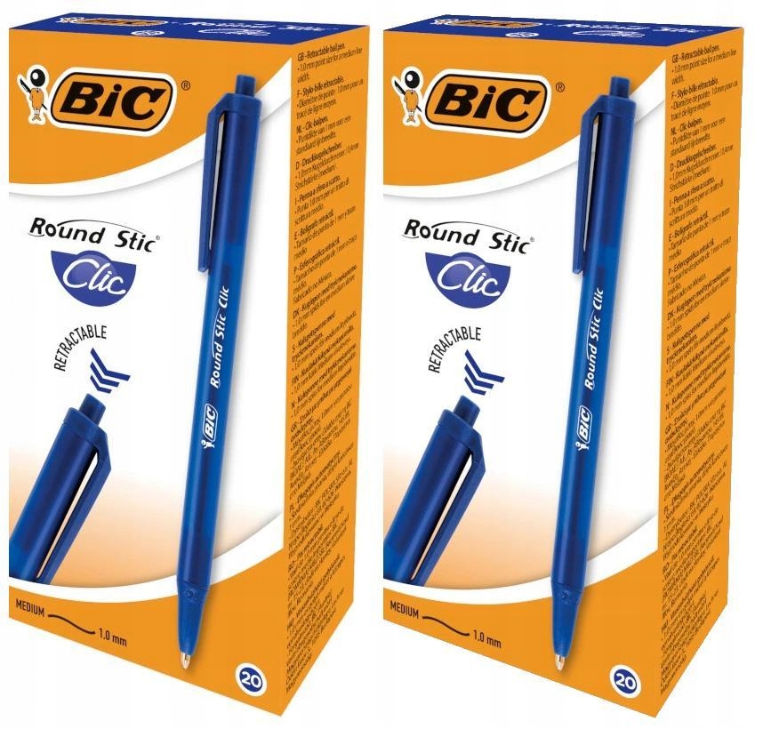 

2X20 Bic Round Stic CLIC 1.0 Długopis Automat Blue