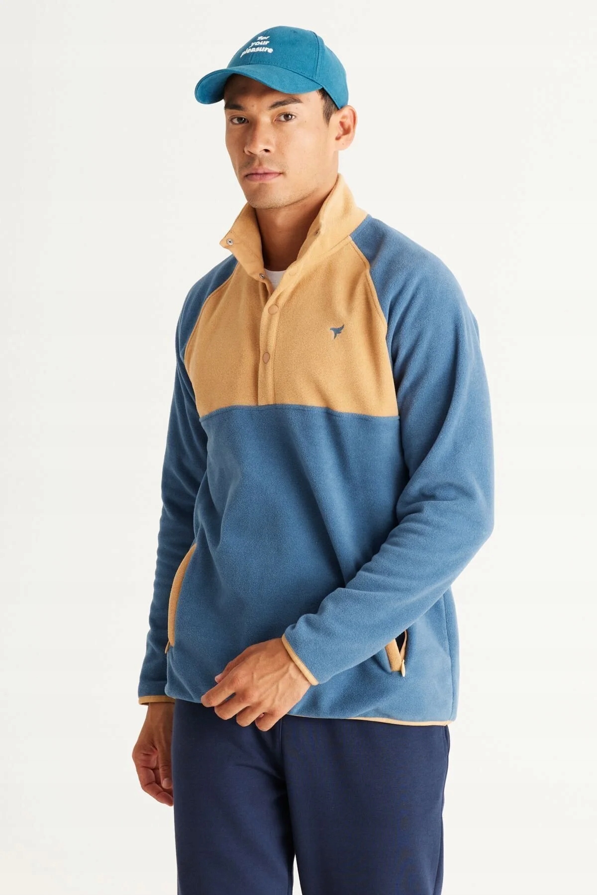 Pánský Modrobéžový Fleece Se Zapínáním Na Druky, Velikost M 5GA