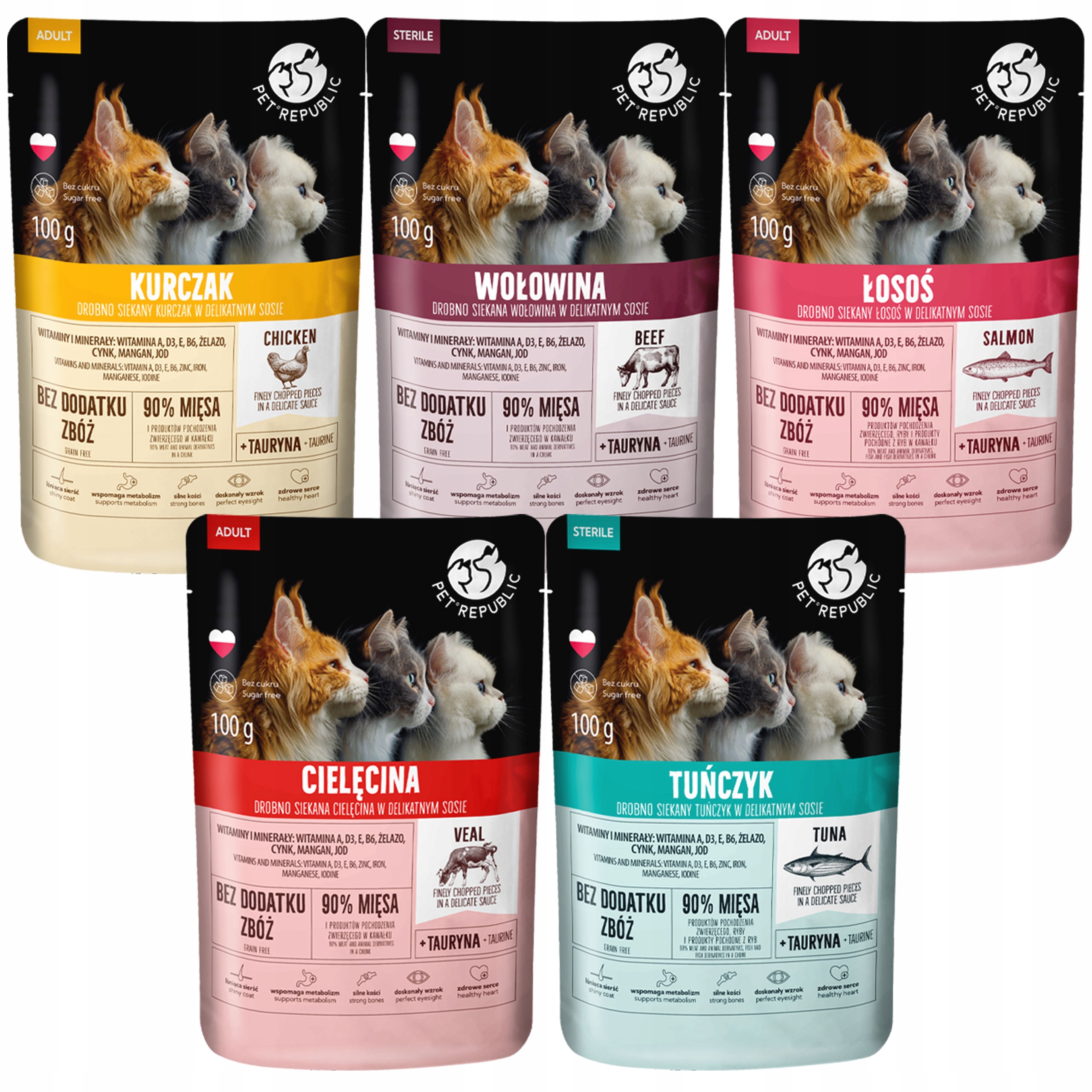 Pet Republic Filetky krmivo mokré pro kočky mix chutí 120 x 100 g