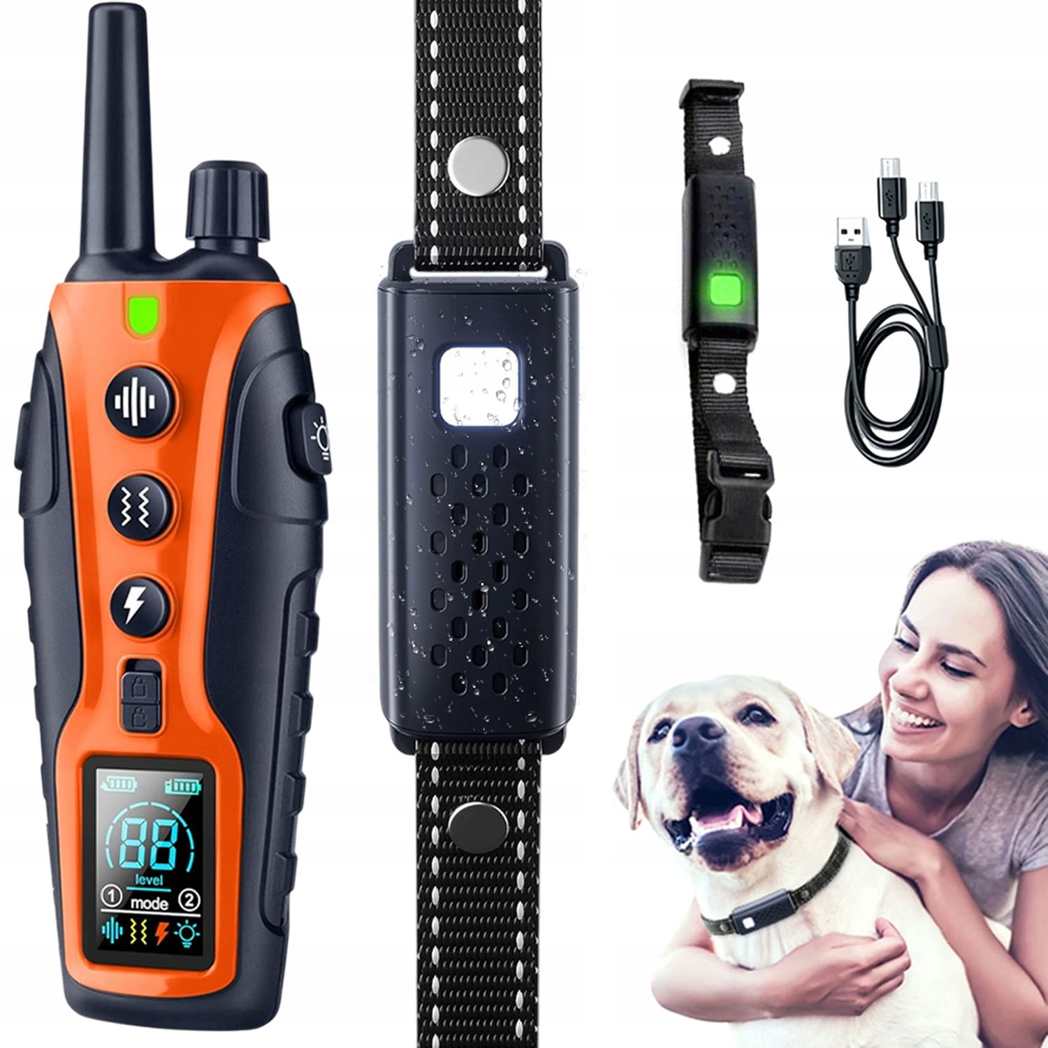 Voděodolný obojek proti štěkání pro psa s dálkovým ovládáním, dosah 1000 m