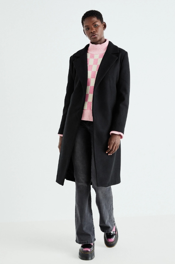 Only Černý Klasický Kabát S Páskem, Dlouhý Rukáv, 6_A