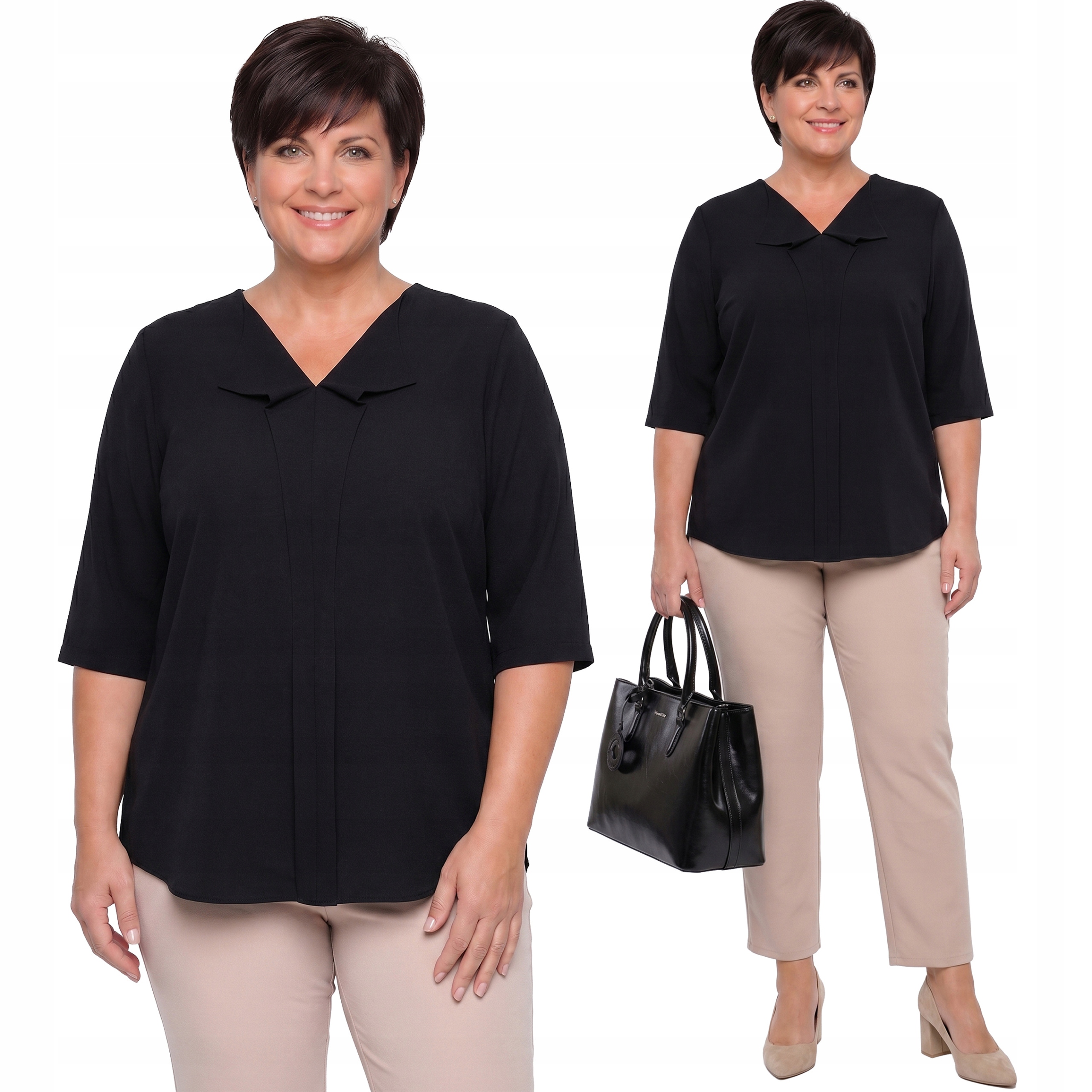 Lněná volná halenka v černé barvě plus size velikost 52