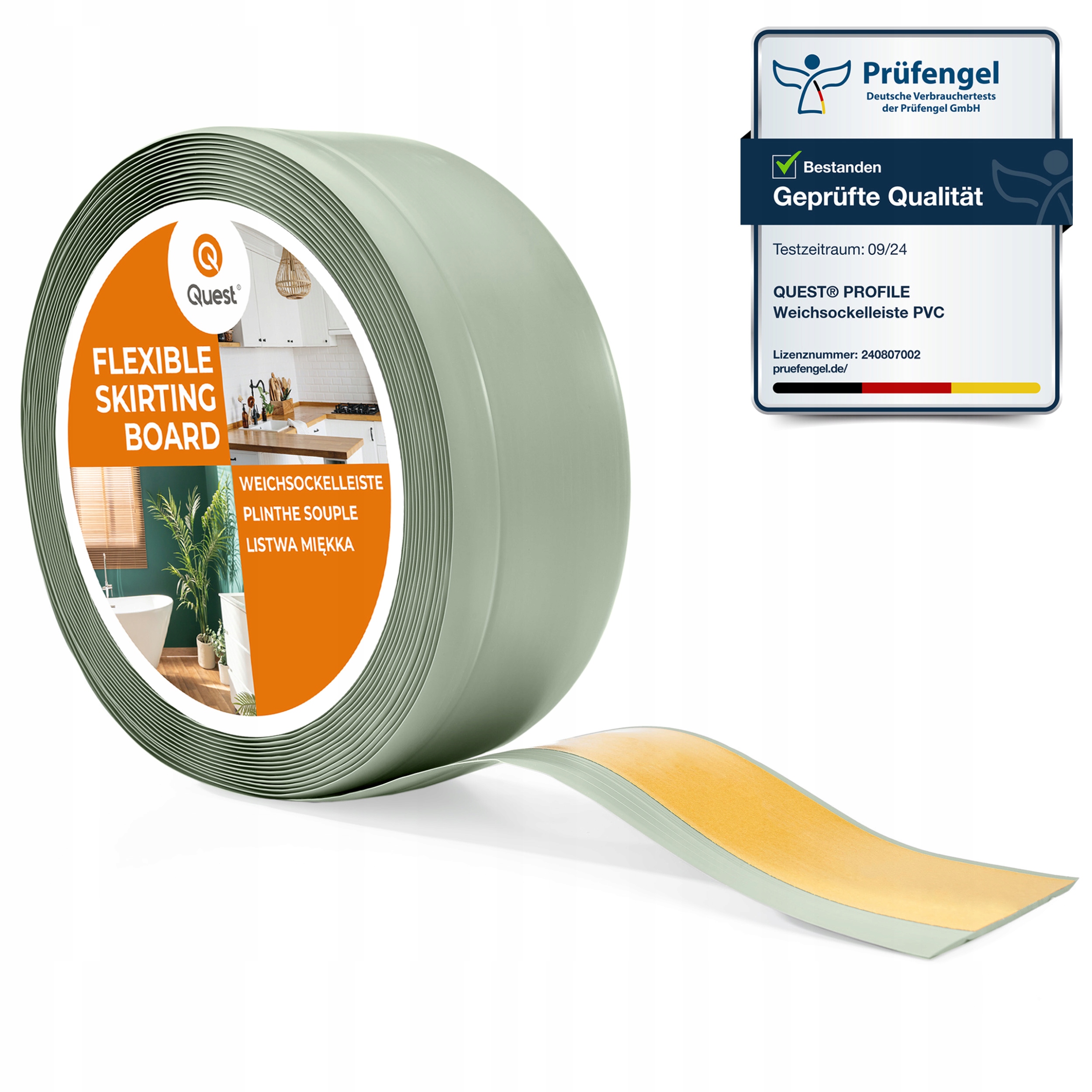 Podlahová lišta Pvc samolepiaca, 70/20 mm svetlozelená šalvia, 10 m