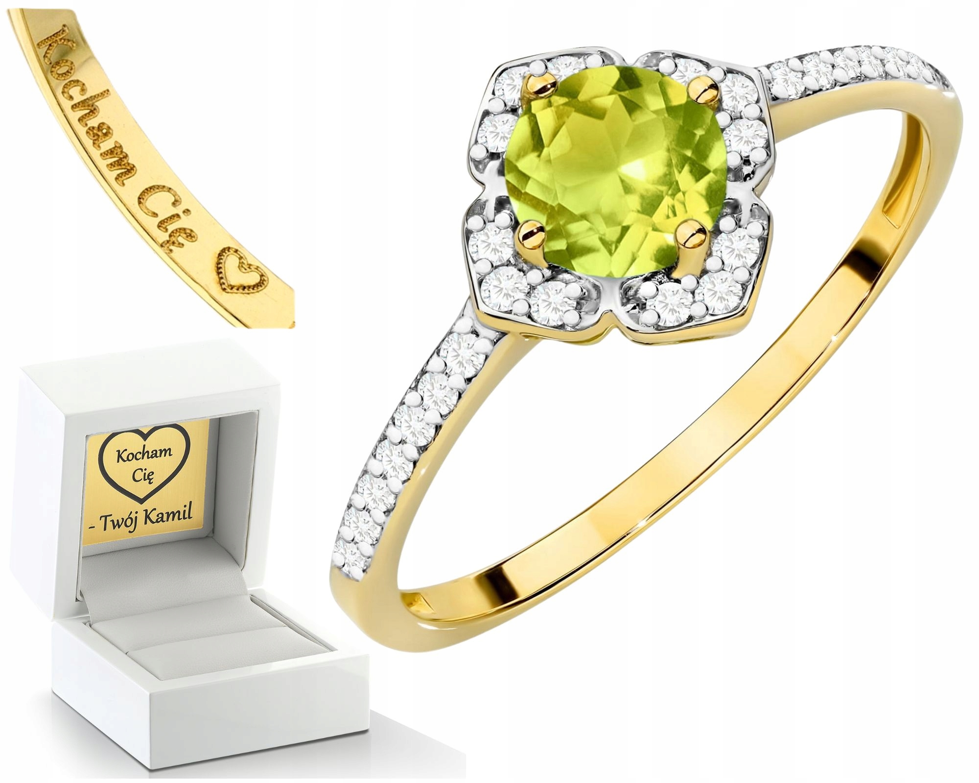 Zlatý Prstýnek Olivín A Diamanty Zlato 585