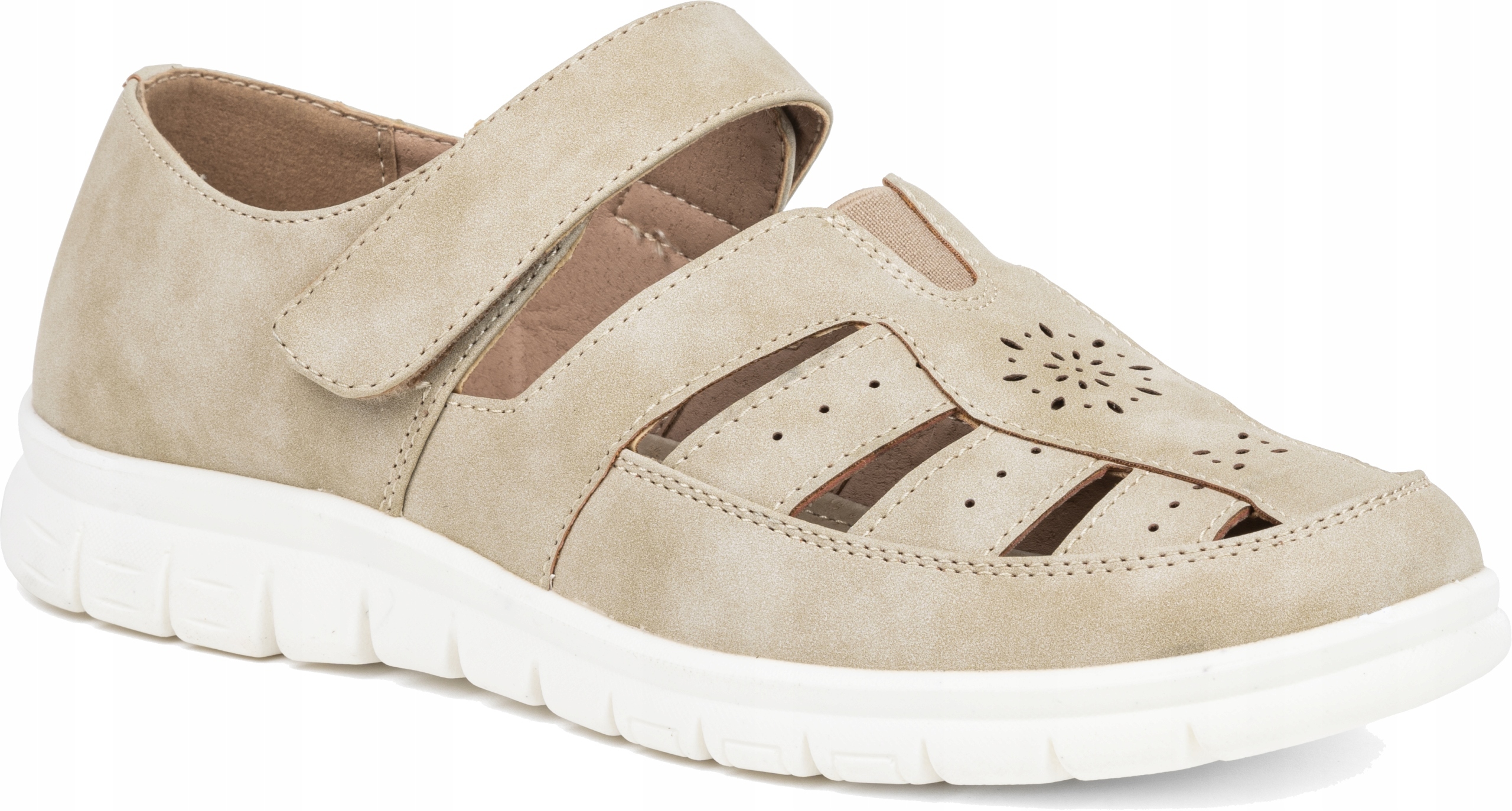 Dámské ažurové polobotky kožené pohodlné béžové na suchý zip Wojtyłko 41