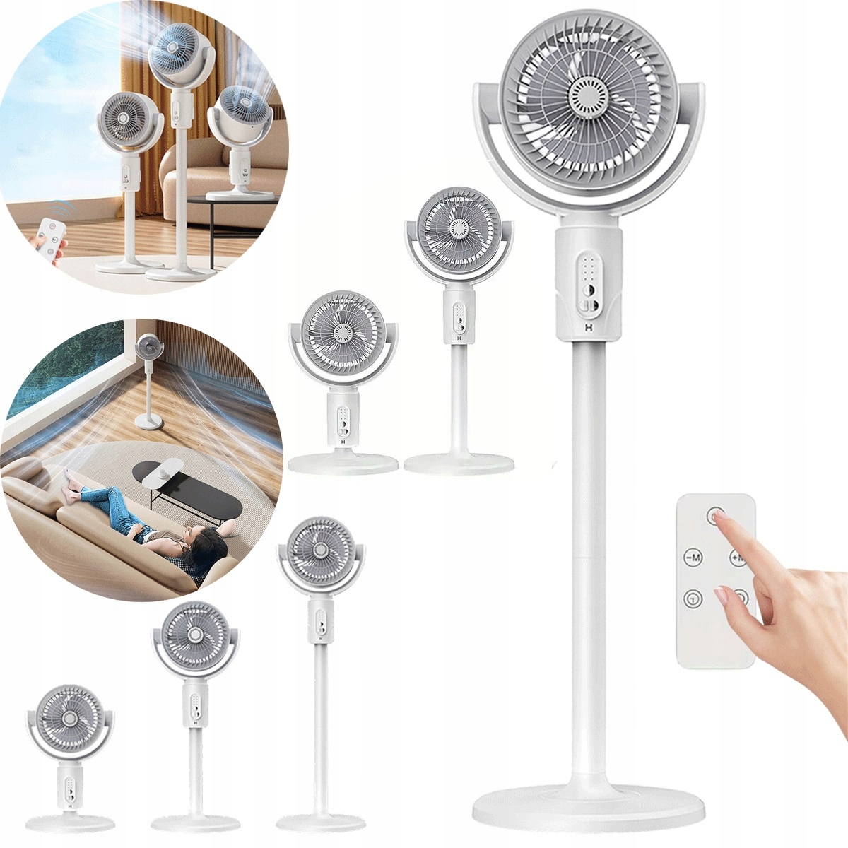5 rychlostí ventilátor s nastavitelnou výškou, 3 polohy a dálkovým ovládáním, bílý