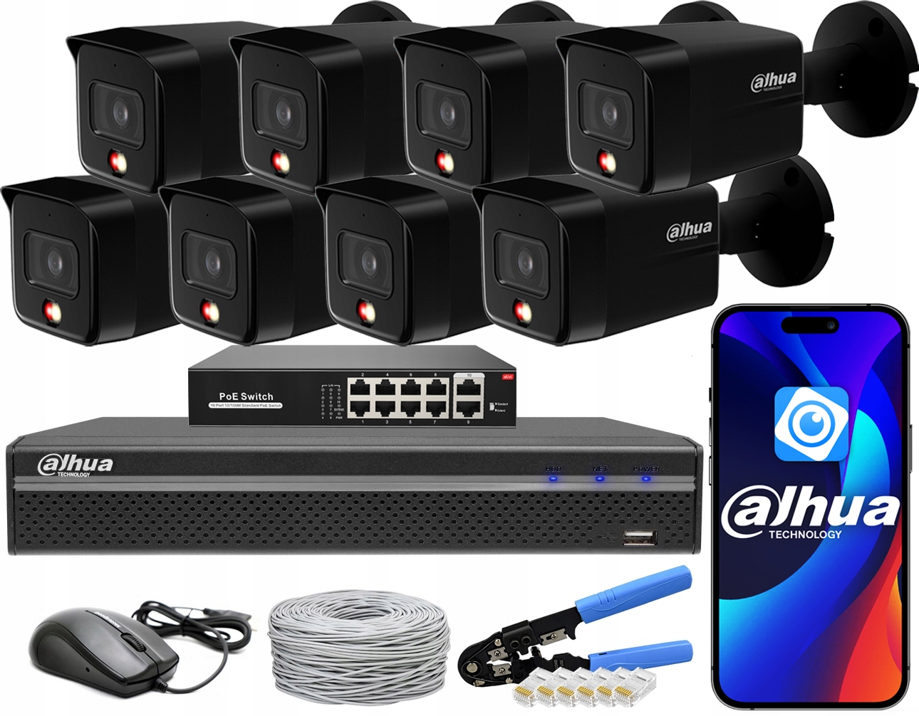 Sada na monitorovanie Ip 8 Kamer 6MPx vonkajšie PoE Dual Light Dahua