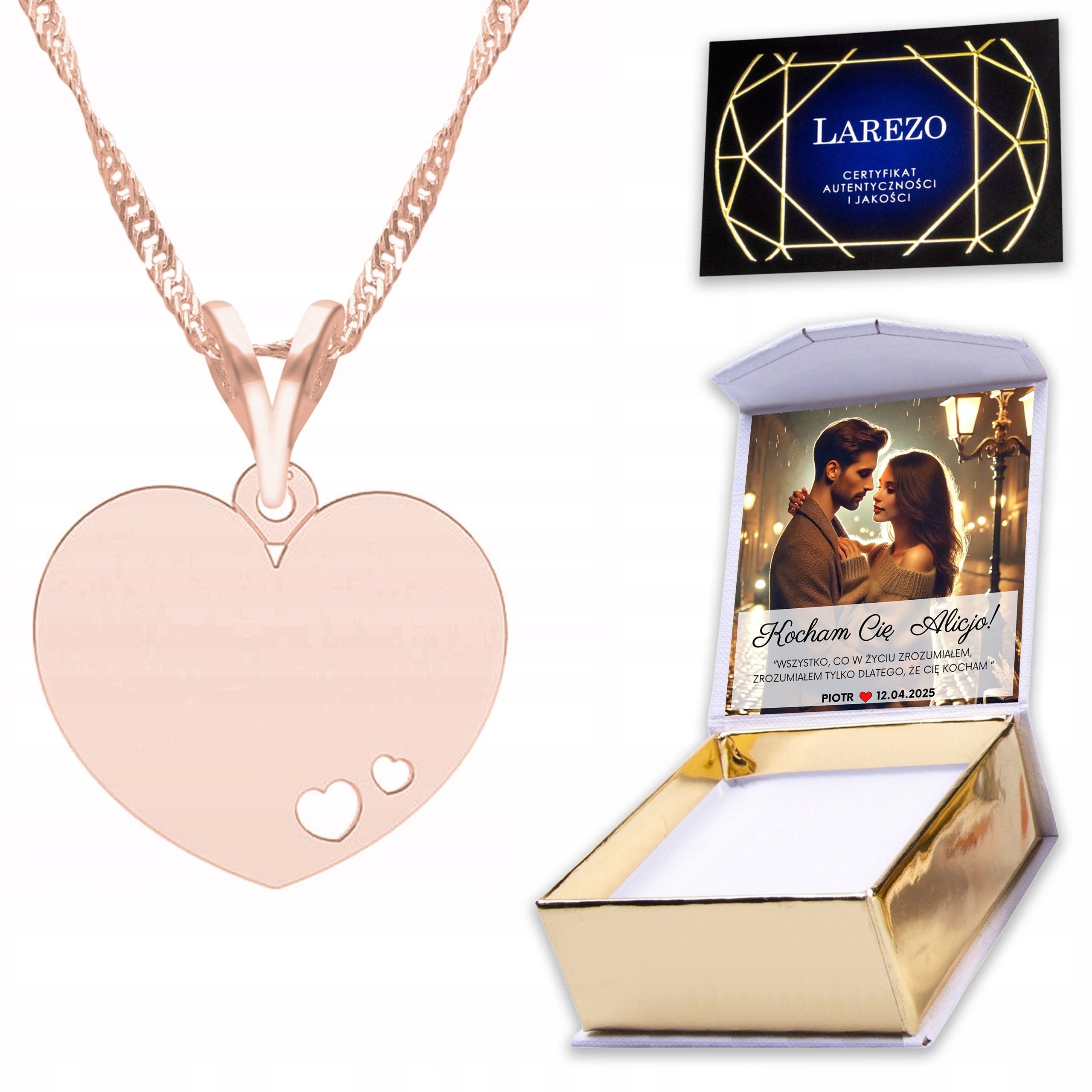 Pozlacený náhrdelník 925 se srdíčkem Srdce Love Heart Potisk