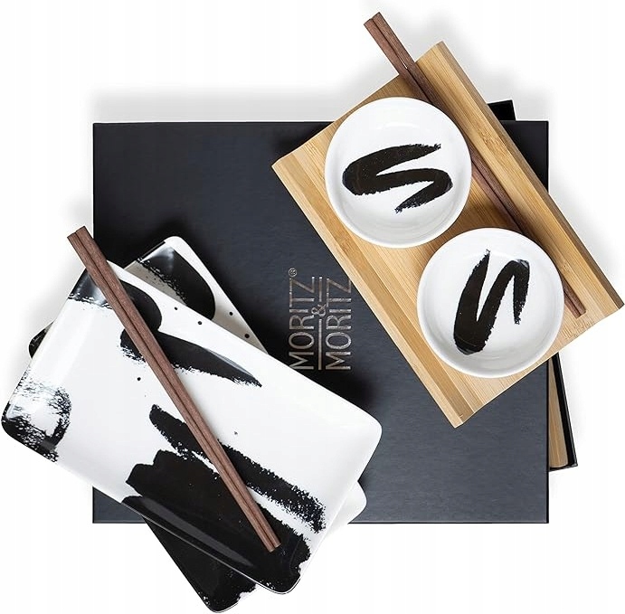 Sada Na Sushi Nádobí Talíře Pro 2 Osoby Prkénko Bambus Asijská Čínská