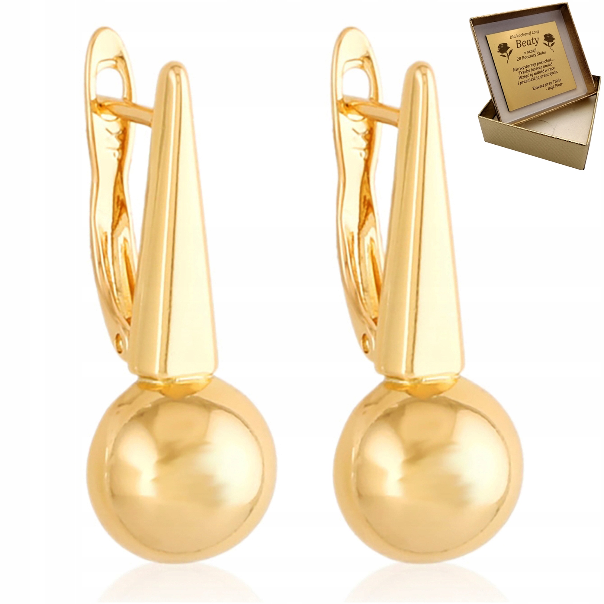 Závěsné Zlaté Náušnice Polokoule 18K Dárek Gravírování Jako Dárek Pro Tchyni