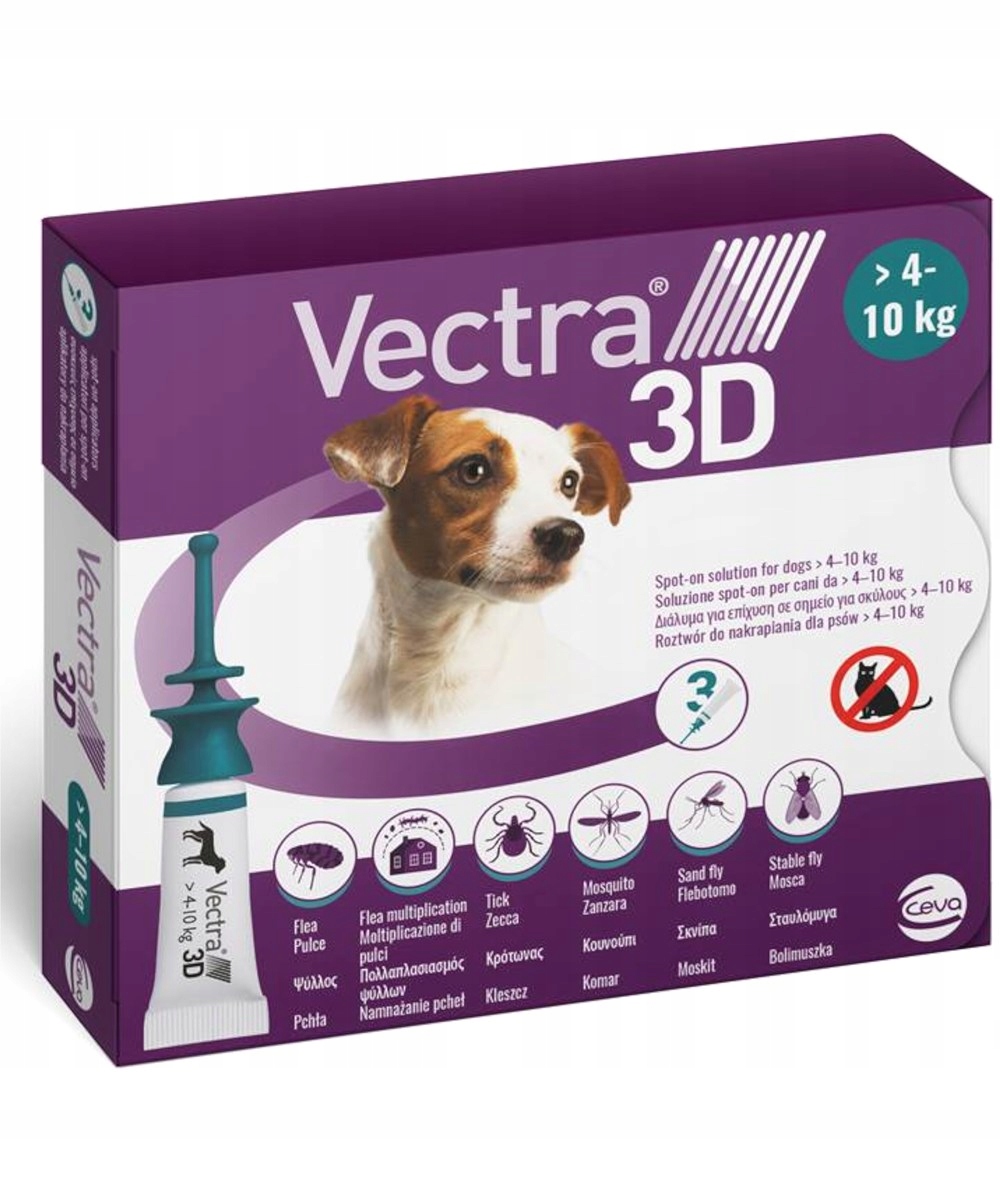 Vectra 3D Pies 4-10KG 3pip.1,6ml na pchły,kleszcze