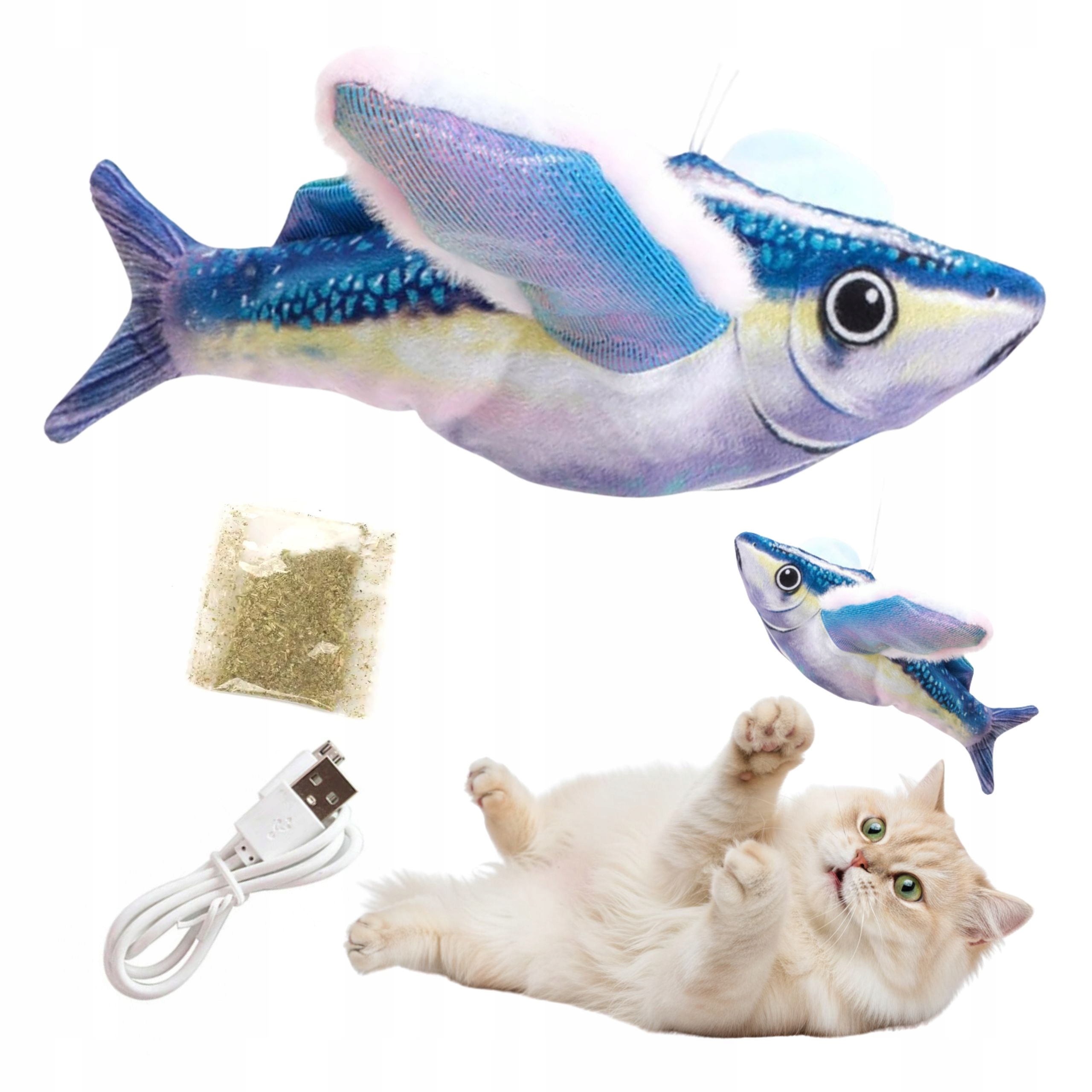 Levně Hračka pro kočky Interaktivní létající Pták se zvukem na Usb s koťátkem