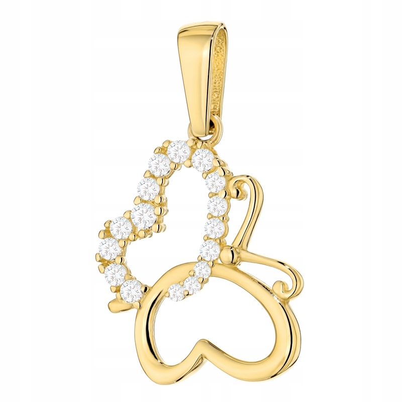 Zlatý Přívěsek Přívěsek Dámský pr. 585 Srdce Motýlek s zirkony 14k