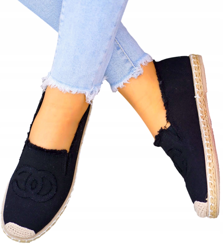 

Czarne Espadryle Mokasyny Na Plecionej Podeszwie