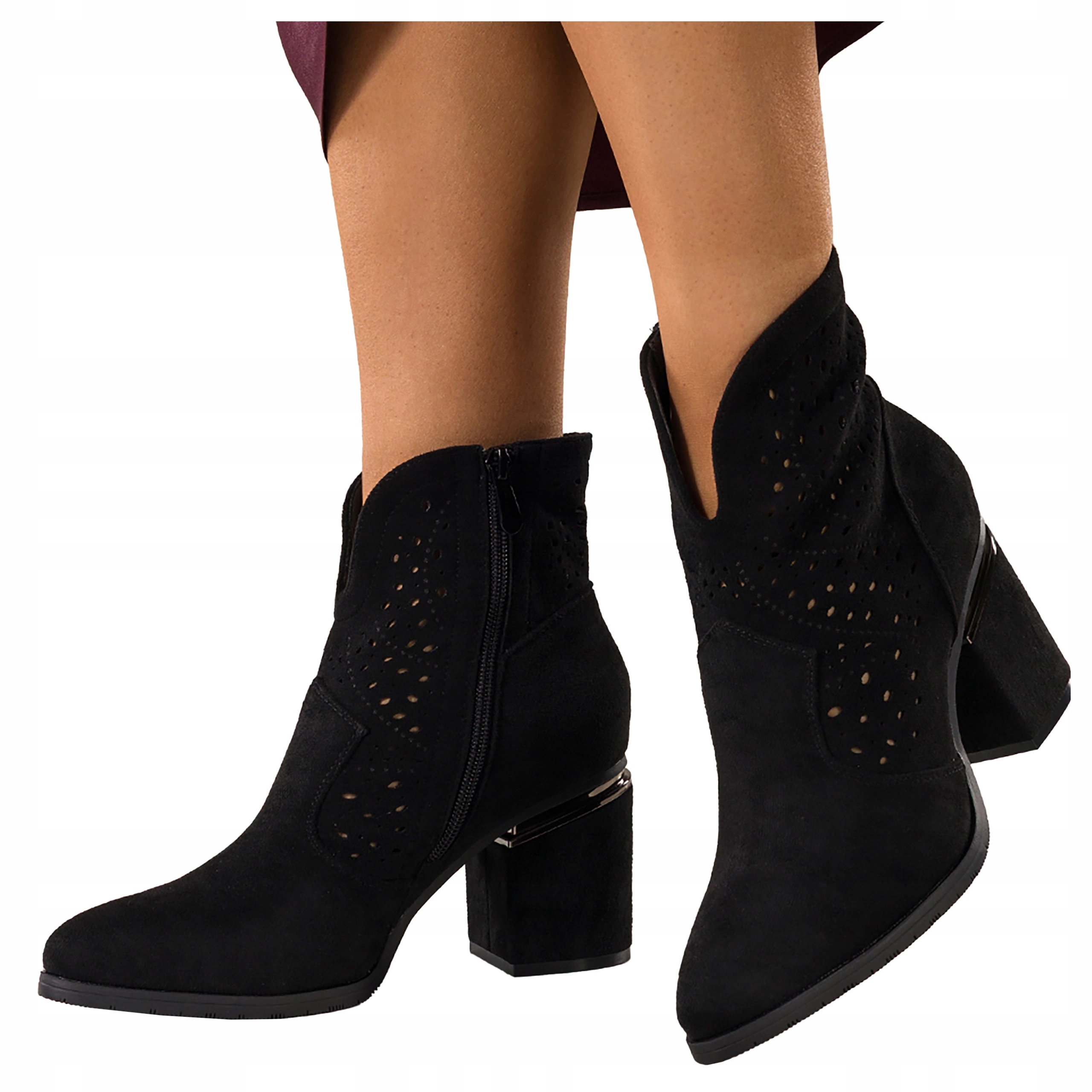 Černé dámské kotníkové boty Ažurové Na Sloupku Pohodlné Přechodové Boty Lehké r 36