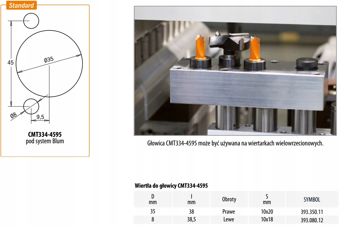 CMT334-4595 Głowica do wierceń pod zawiasy Blum Kod producenta CMT334-4595