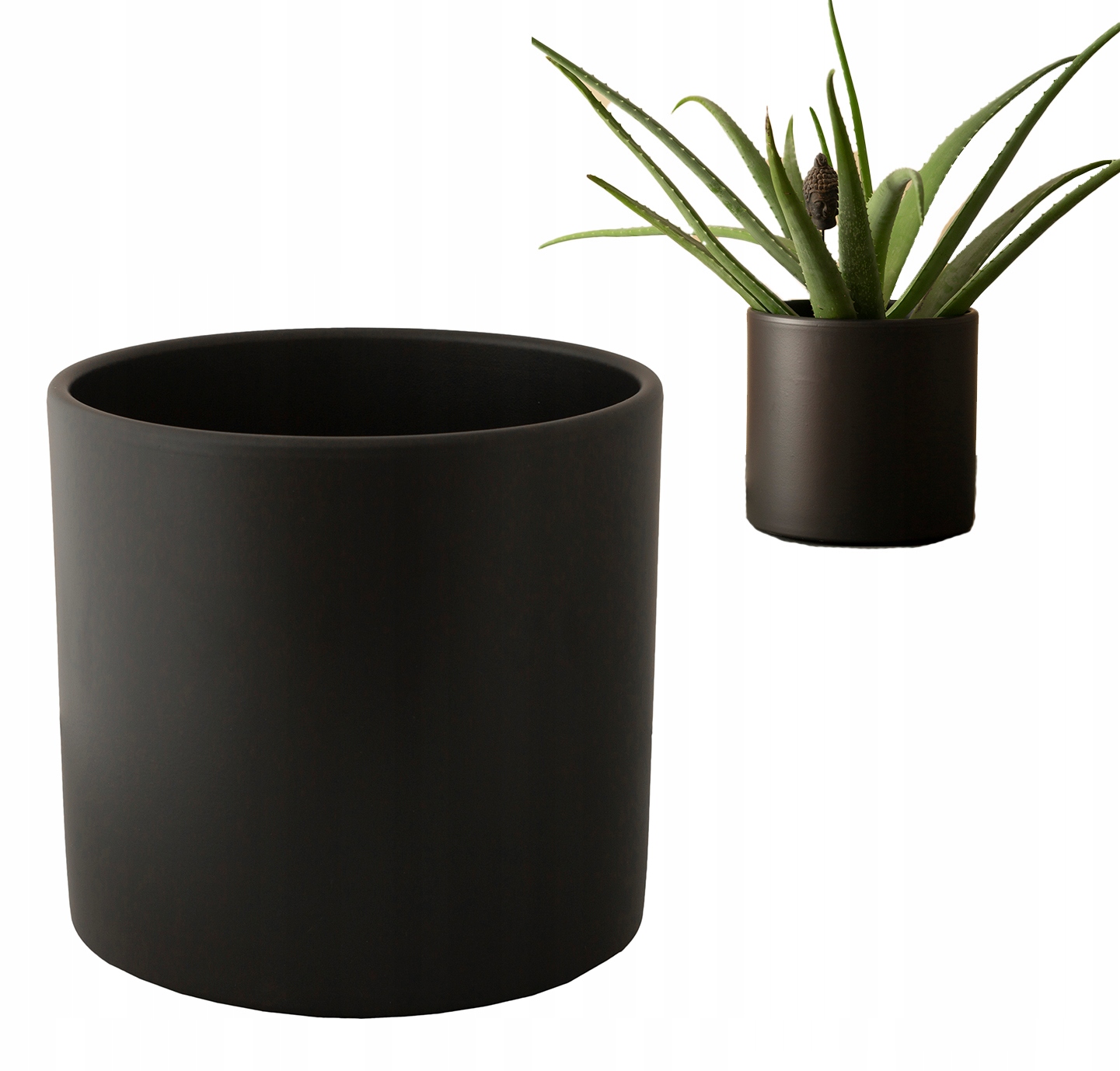 Donica Czarna Ceramiczna Duża okrągła cylinder osłonka Maria 23cm