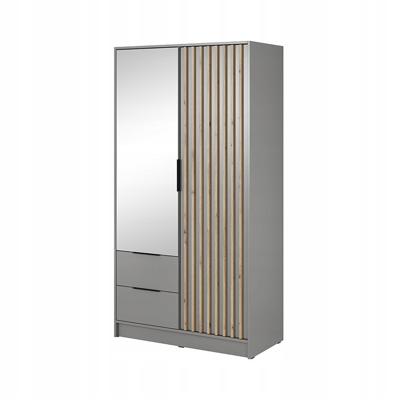 Szara Szafa Dwudrzwiowa z Lustrem LAMELE 105 cm