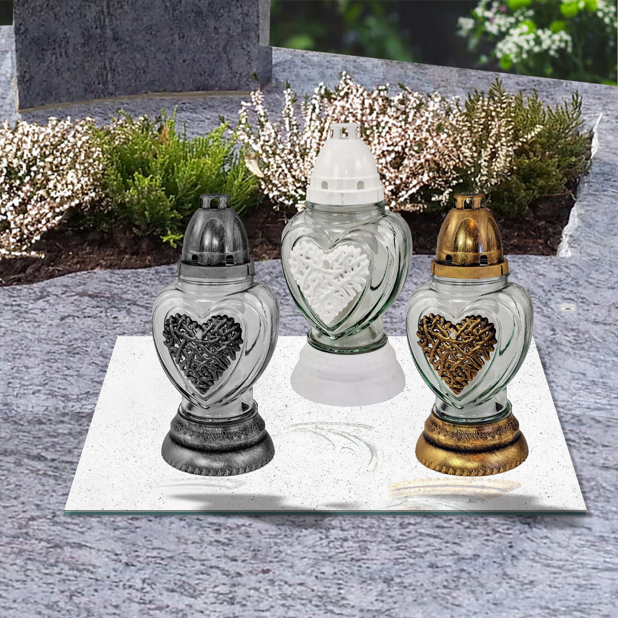 SZKLANA PODSTAWKA POD ZNICZE 40x30 Biały granit40B Długość 40 cm