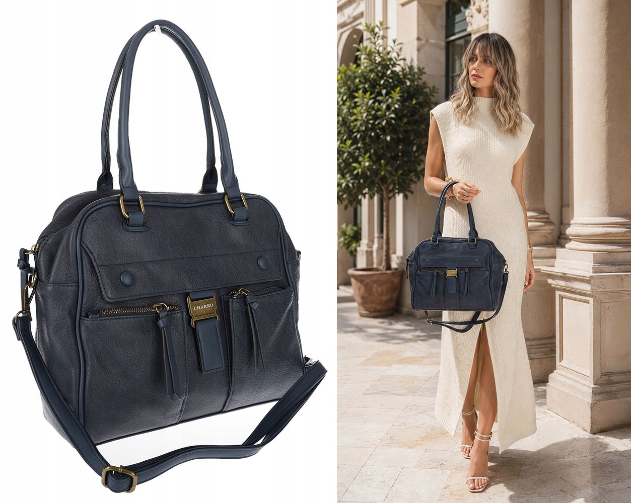 Dámská shopper kabelka A4 kufřík elegantní taška do práce CH810 Tmavě modrá