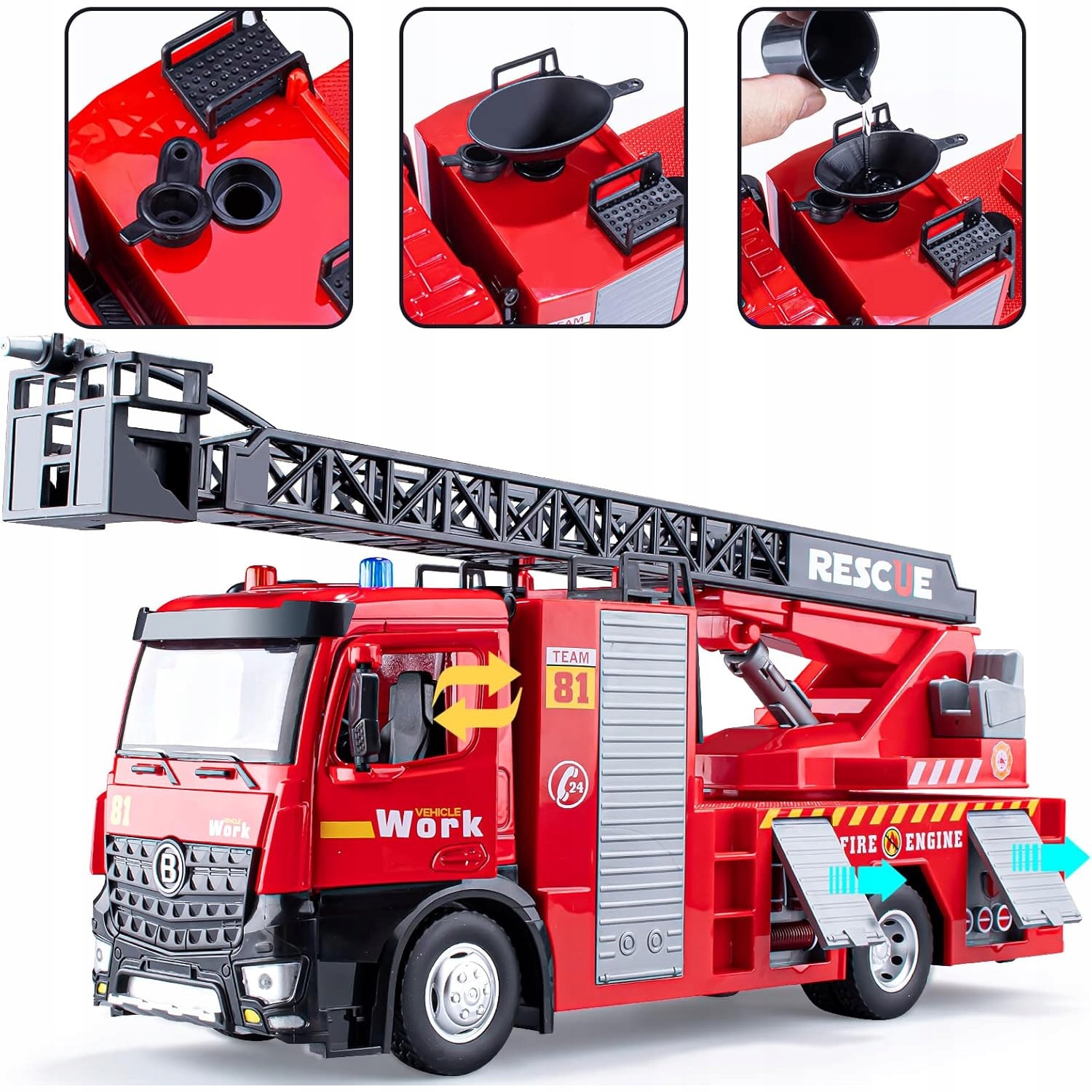 STRAŻ POŻARNA WÓZ STRAŻACKI Z POMPĄ WODA CIĘŻARÓWKA SAMOCHÓD DLA DZIECI Marka Kinderini