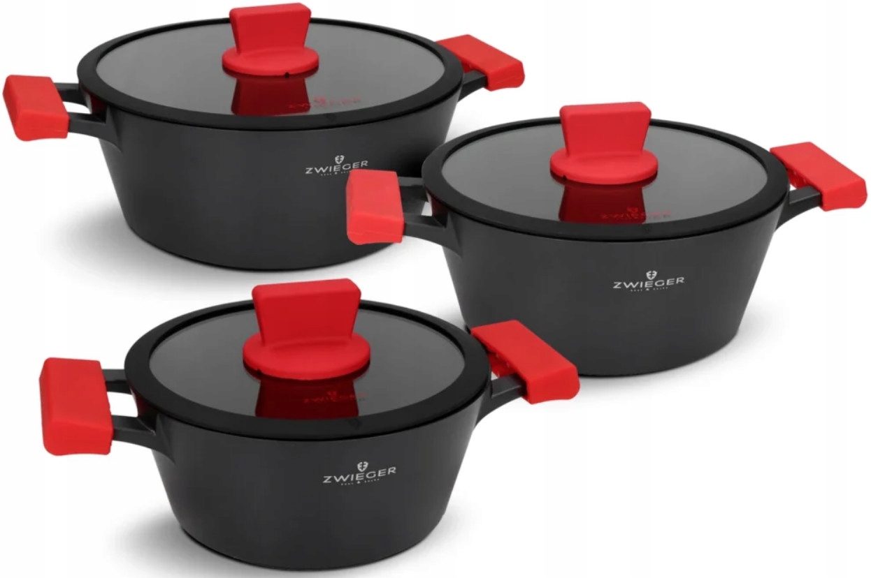 Zestaw garnków Zwieger Obsidian 6 el. Aluminium Nieprzywierająca powłoka