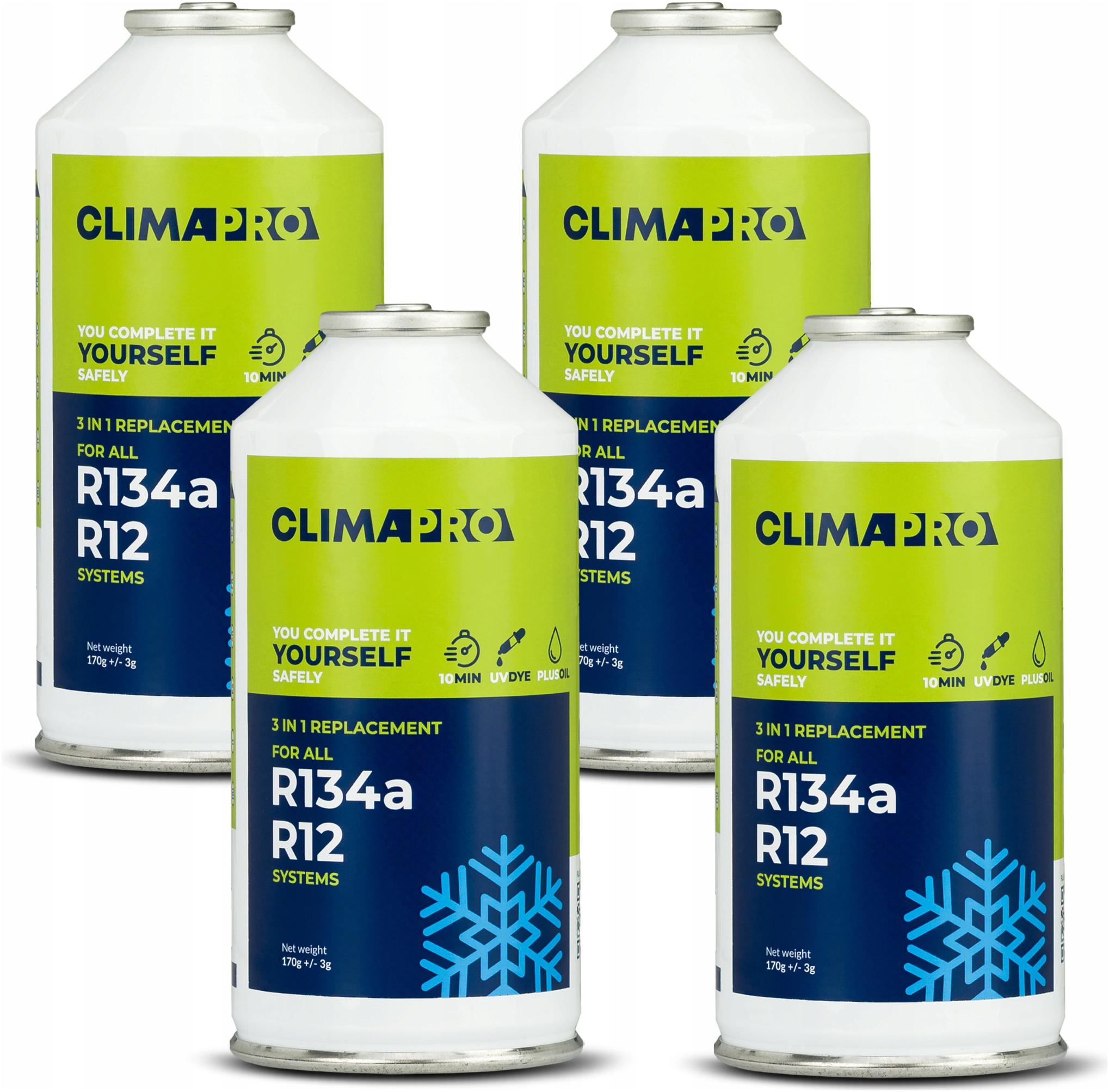 Climapro 4x 3v1 Gaz Pro Klimatizaci Aut Z R134a S Olejem A Uv Barvivem 680 g