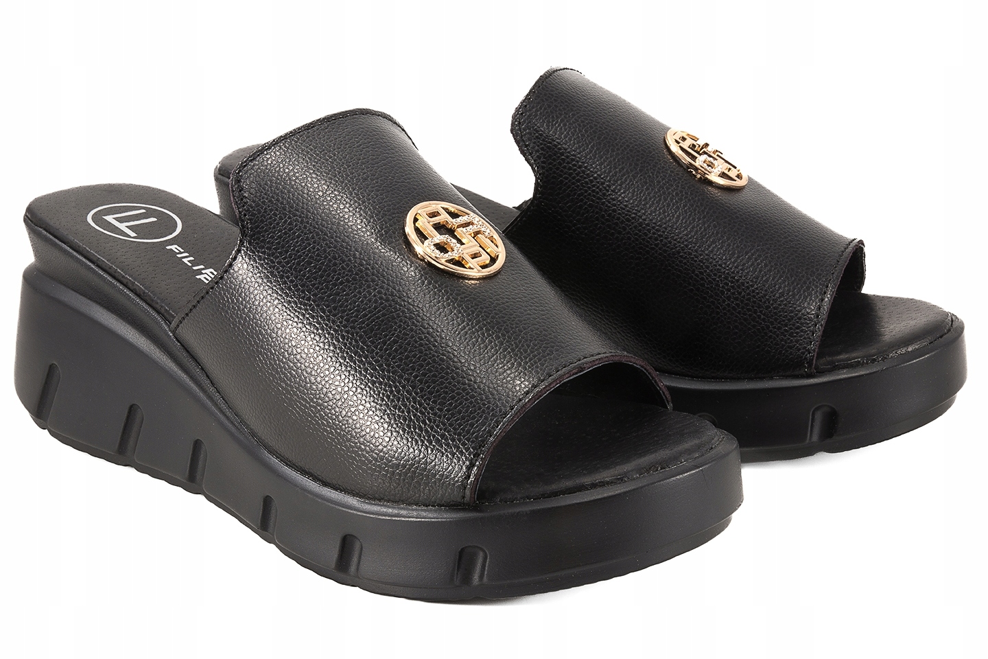 Filippo DK3596 Kožené Nazouváky Koturn Na Platformě černé 40 Černá