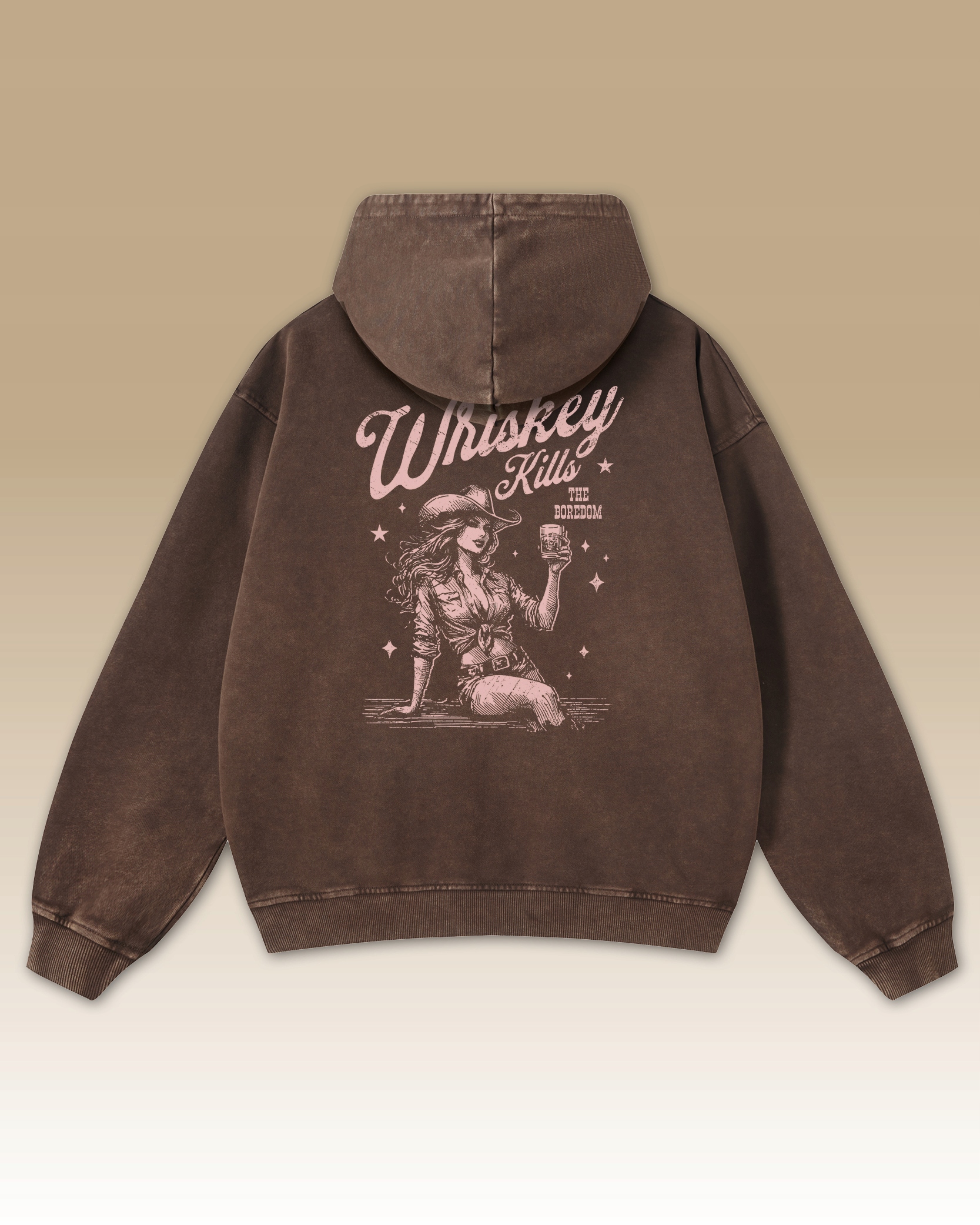 Mikina Whiskey Kills Boredom Zabíjí nudu Sarkasmus Kovboj Hnědý M