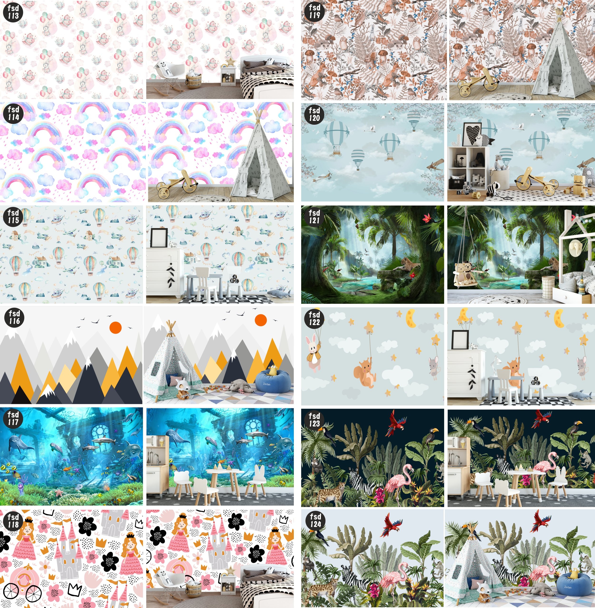 Fototapeta dekoracyjna dla dzieci LAS ZWIERZĘTA W LESIE MIŚ JAK MALOWANE Szerokość produktu 10 cm