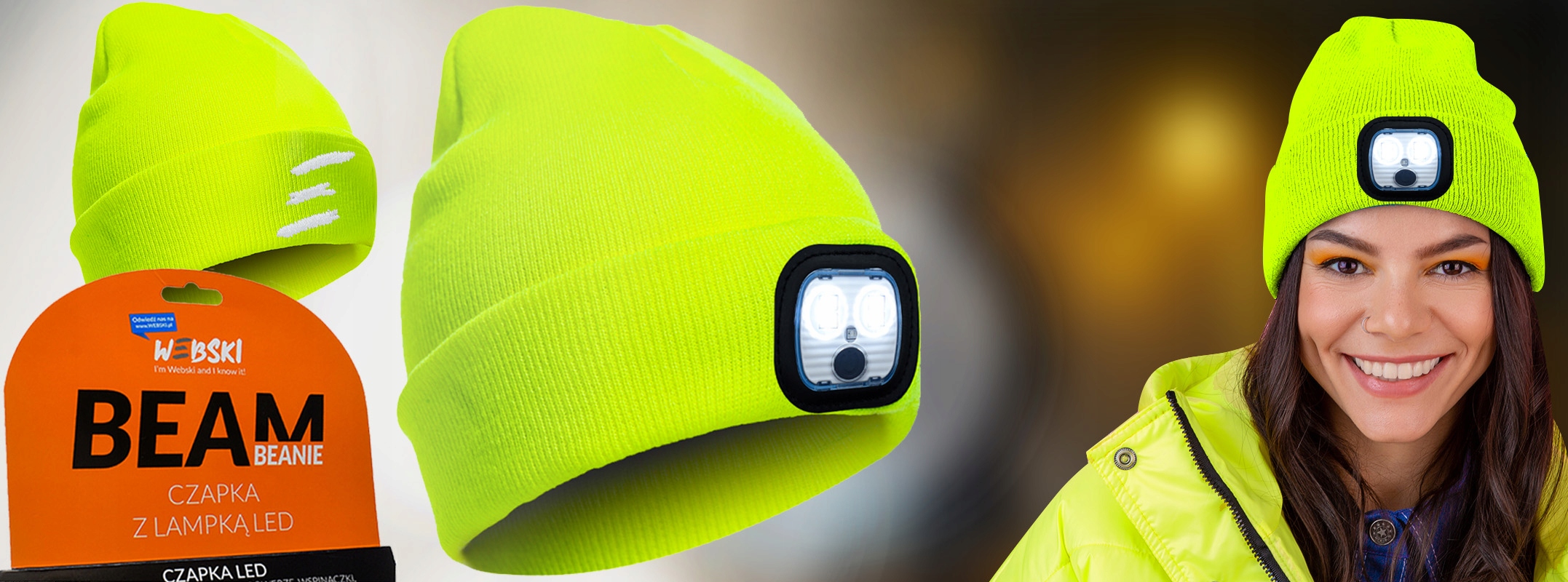 CZAPKA Z LATARKĄ LED ŁADOWANA USB CIEPŁA BEANIE Marka Webski