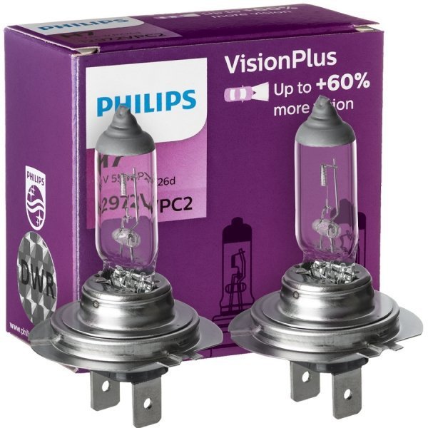 Philips 0730530 12972VPS2 VisionPlus +60% H7 - Lámpara Para Faros Delanteros, Paquete De 2
