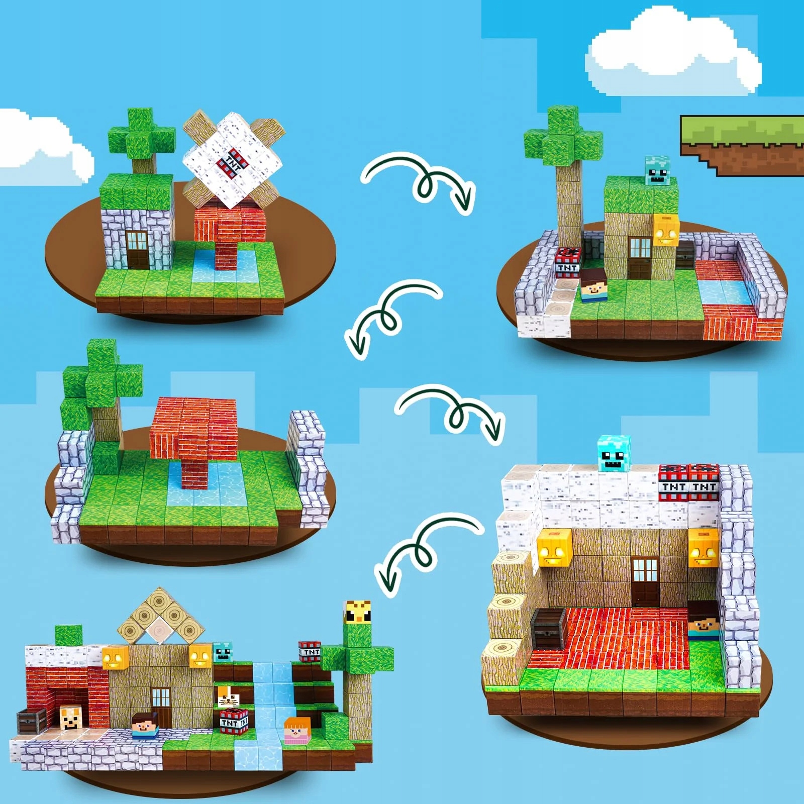 MAGNETINIŲ KALADĖLIŲ KUBELIŲ RINKINYS DOVANA VAIKAMS 150 vnt. Gamintojo kodas Magnetinių kaladėlių rinkinys Kaladėlės Pikseliai