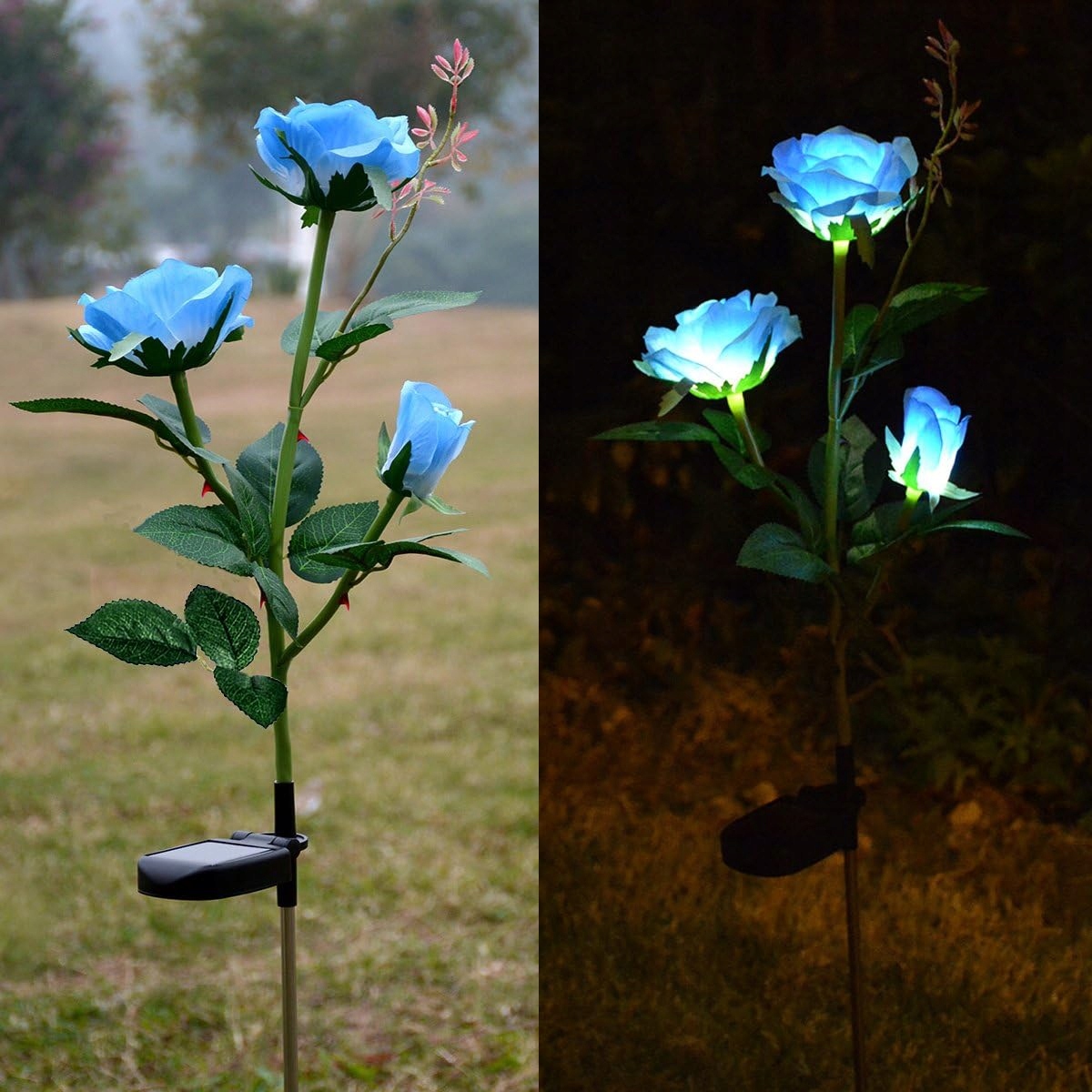 Lampy solarne róże RegMag – zestaw 3 szt., wbijane, LED – W zestawie