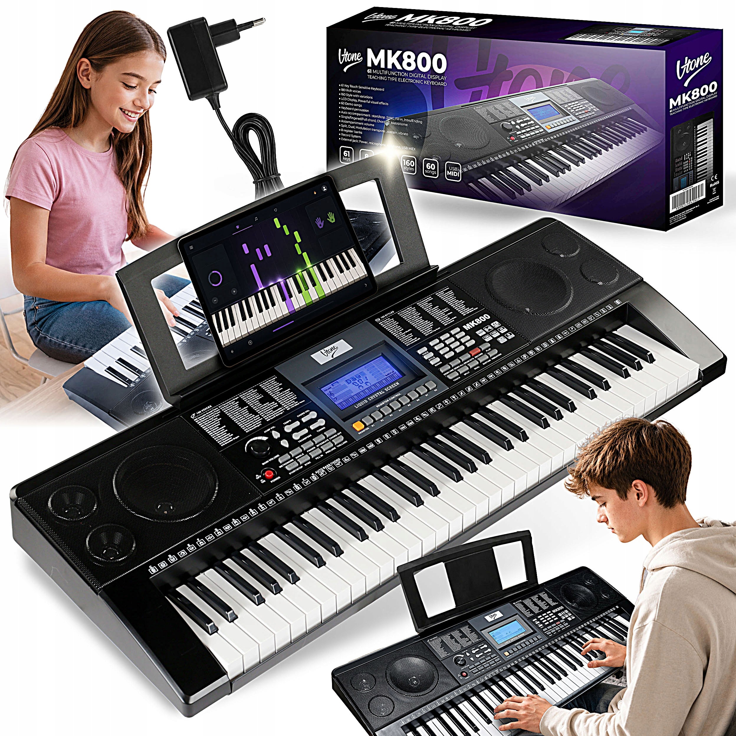 Velký Klávesový Varhanní Klavír Pro Výuku MP3 Usb 61 Kláves