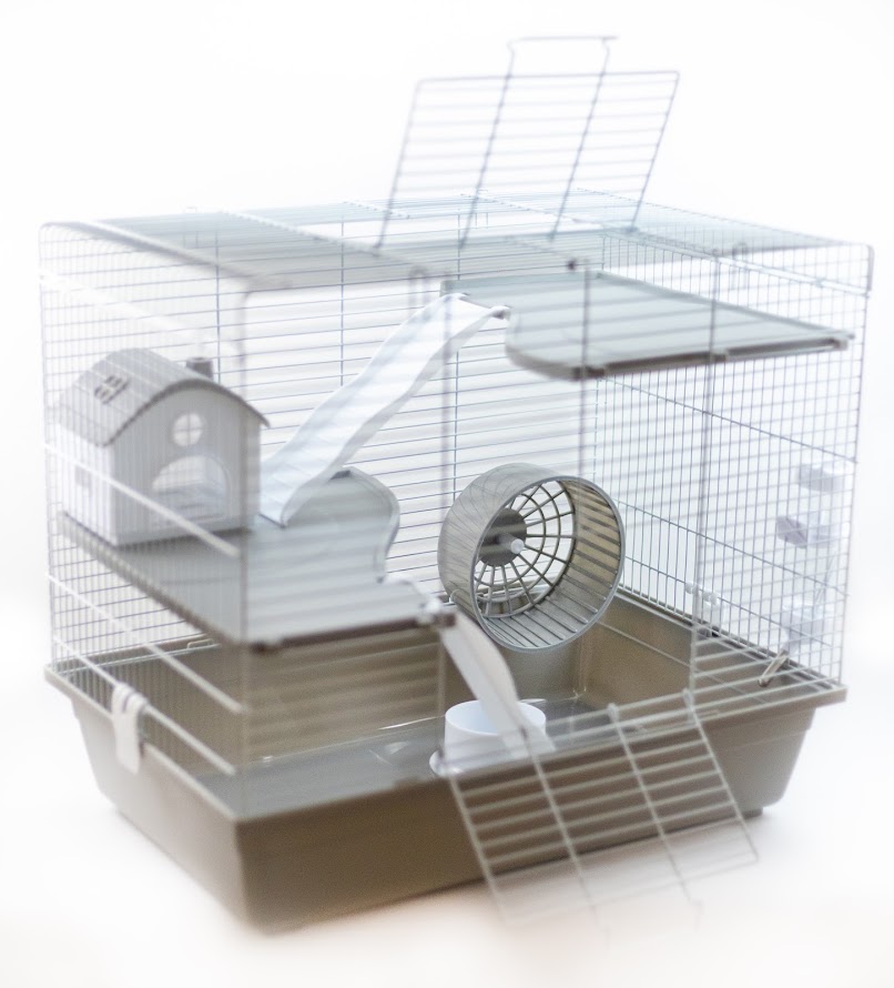 NOWOCZESNA KLATKA dla CHOMIKA myszy 2 PIĘTRA +KOLBA + TROCINY 2 KOLORY Szerokość produktu 47 cm