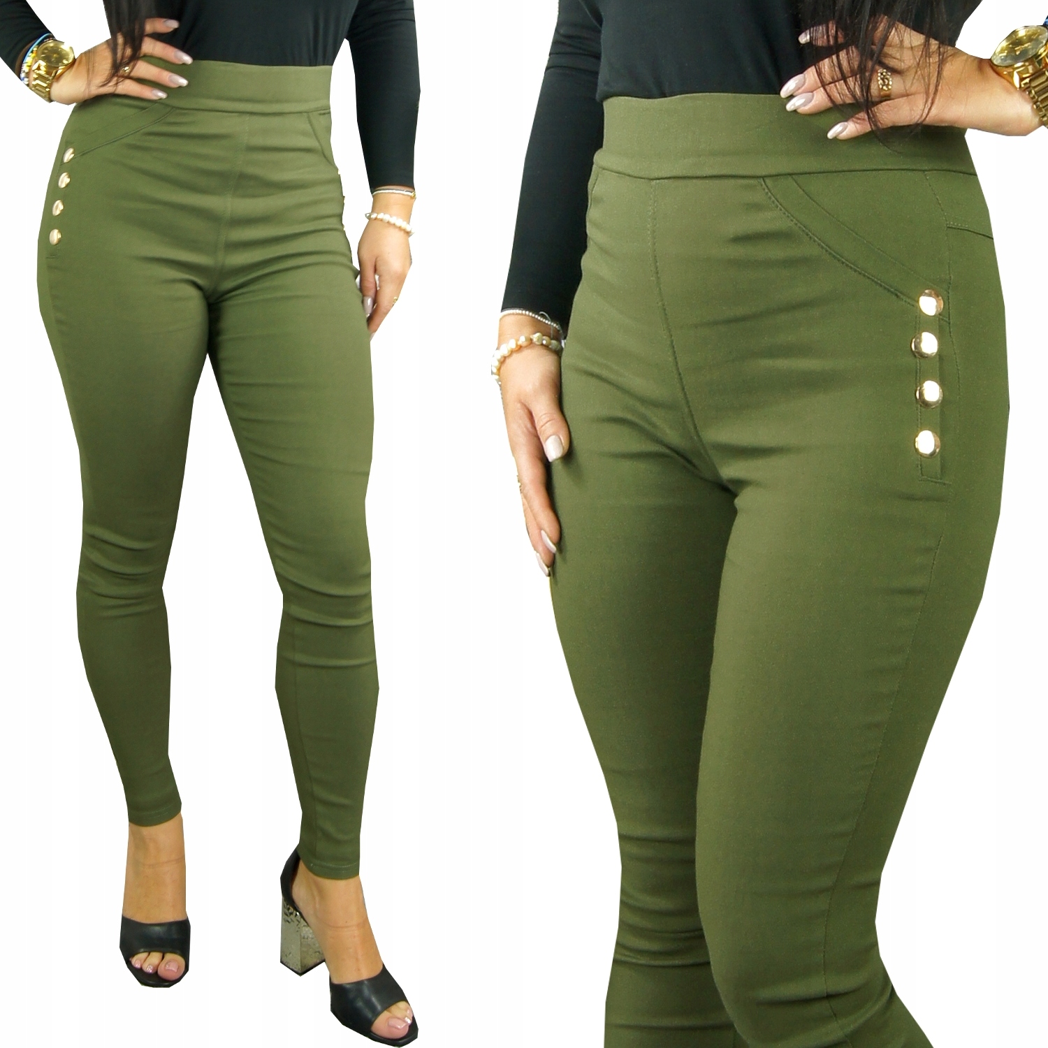

Spodnie z Wysokim Stanem jeans Modelujące chr, M/L