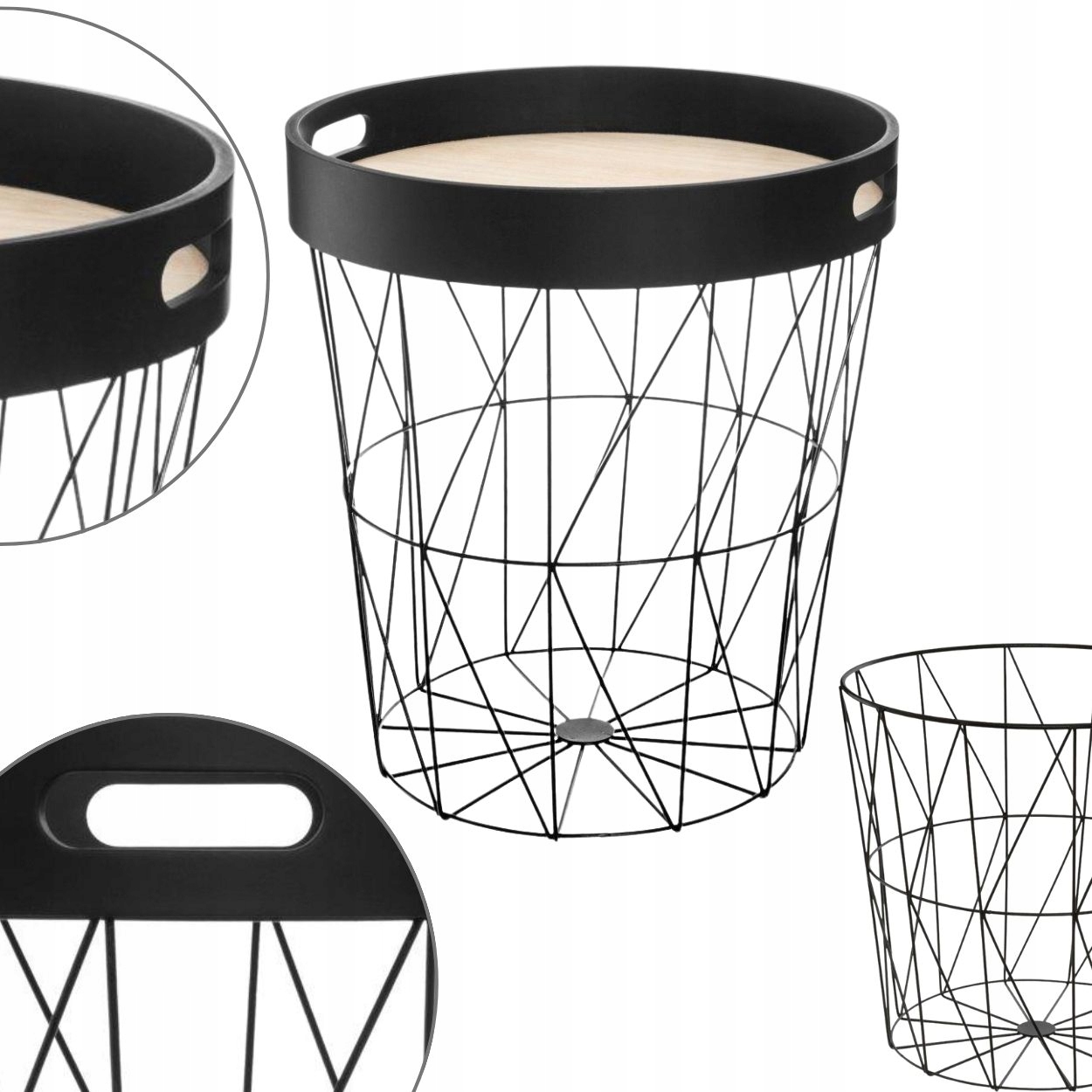 Drátěný konferenční stolek Kumi s podnosem loft boční pomocný Mdf černý