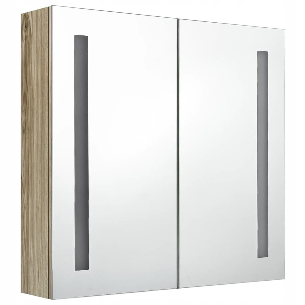 SZAFKA ŁAZIENKOWA Z LUSTREM I LED KOLOR DĘBOWY 62X14X60CM