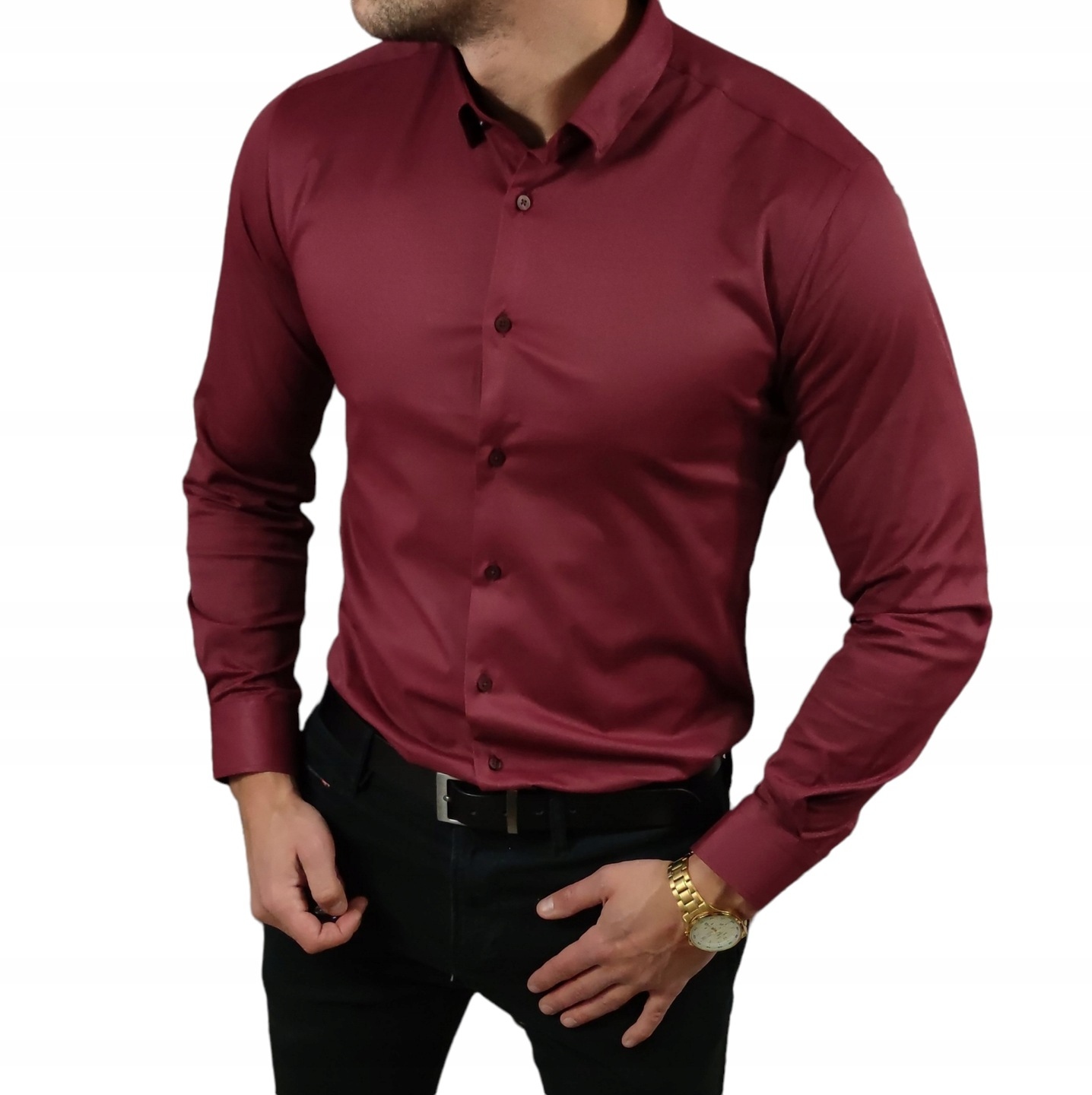Bordó pánská slim fit košile elegantní módní obchodní hladká 3XL-47/48