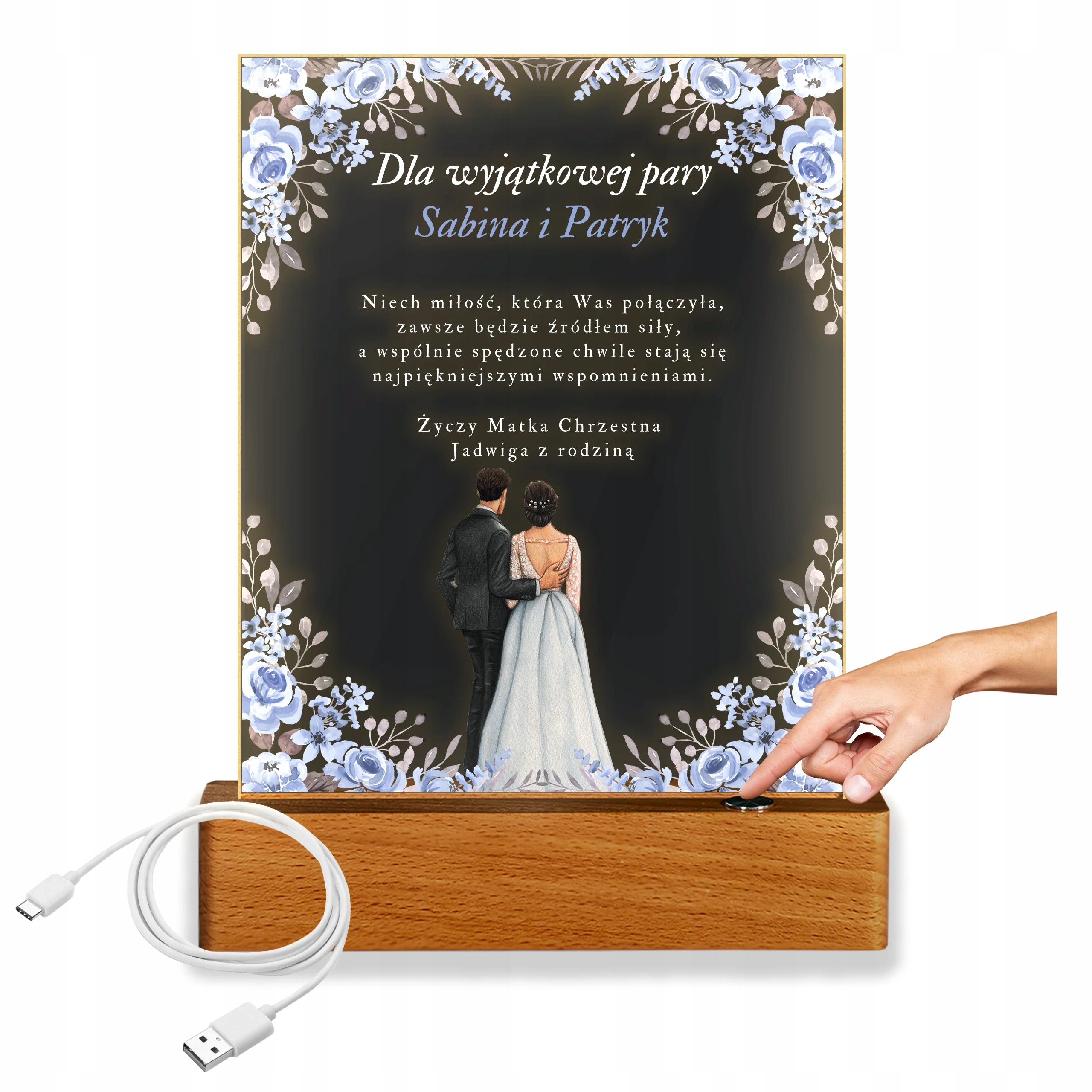Lampka Led na Ślub ze Zdjęciem dla Pary Młodej Pamiątka z Imionami