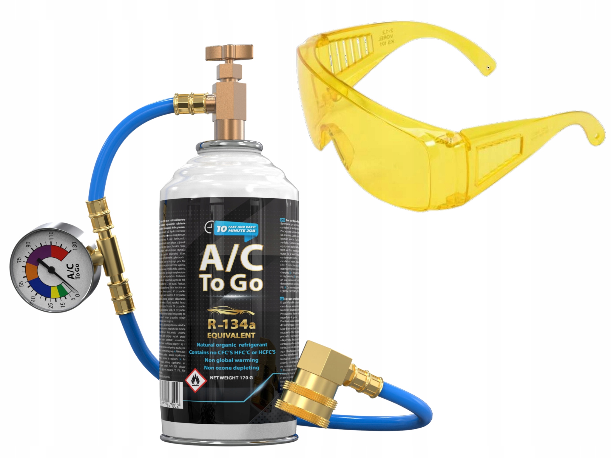 Sada A/c To Go pro nabíjení klimatizace plyn R134a ochranné brýle
