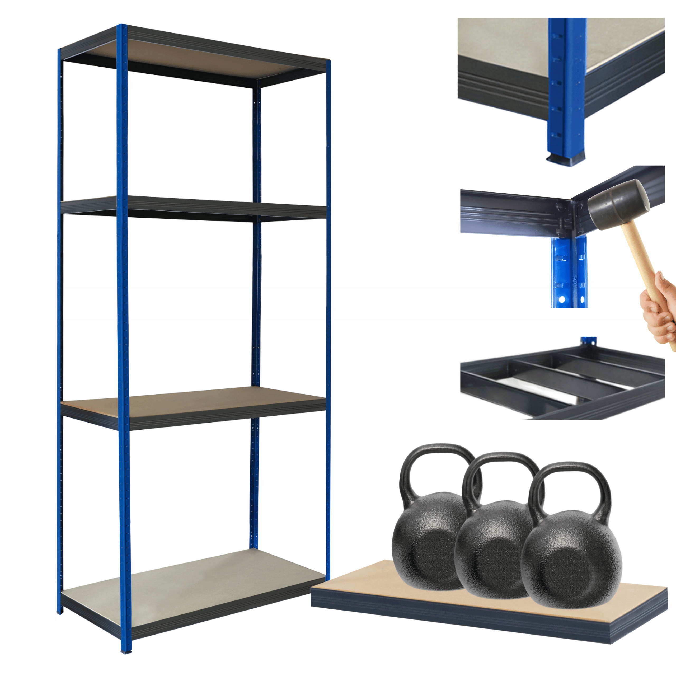 Kovový skladovací regál garážový stojan Helios 180x90x50 cm 4Px350 kg