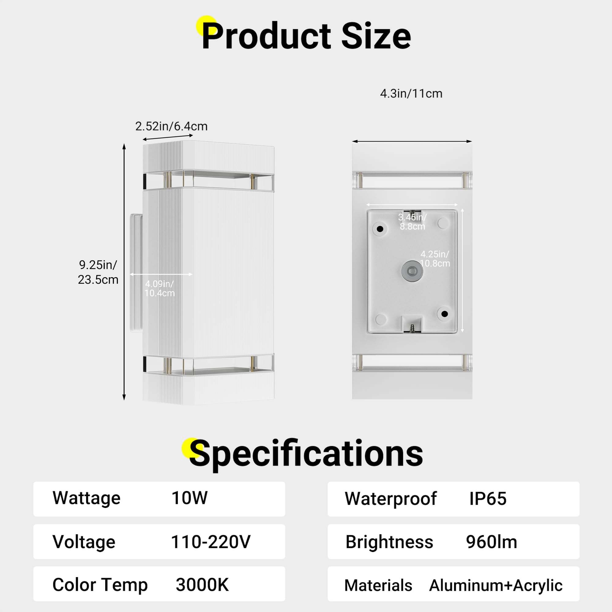 Lampa Zewnętrzna Ścienna Up Down Do Garażu Korytarza Biała IP65 AIPSUN — miniatura 2